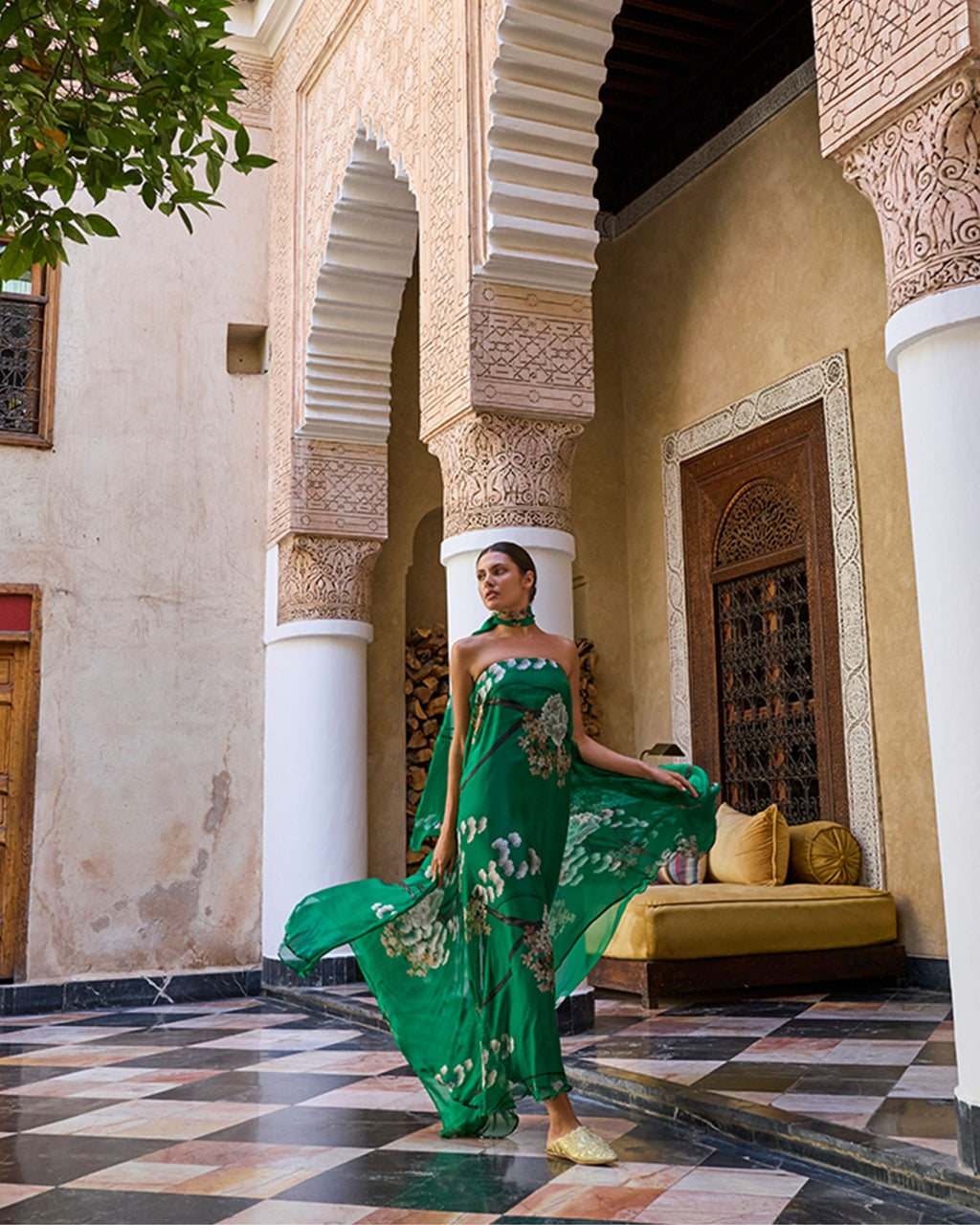 Jade Scarf Strapless Maxi Dress