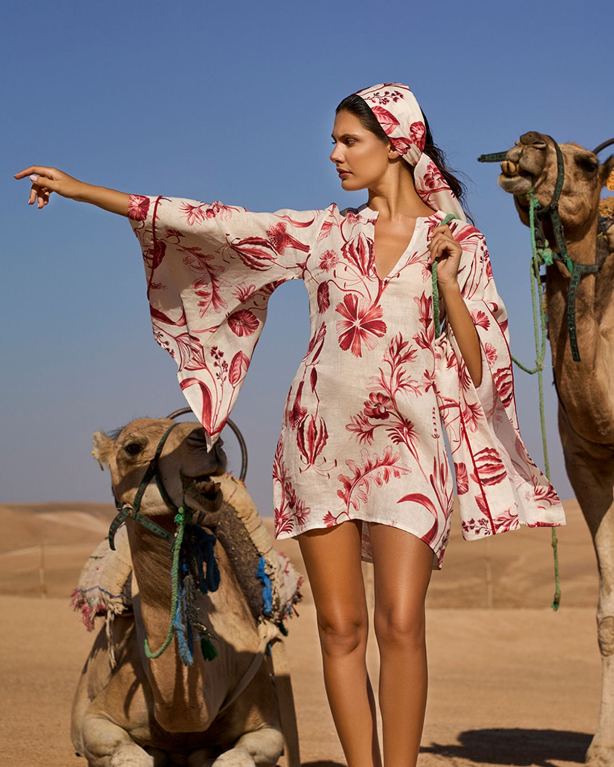 La Vie Rouge Linen Kaftan Mini Dress