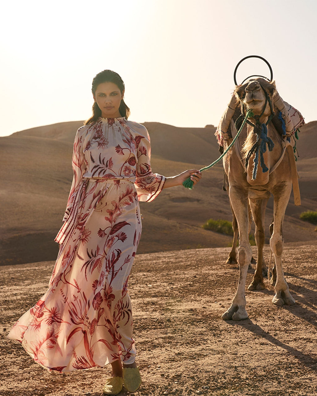 La Vie Rouge Cotton Silk Gathered Maxi Dress