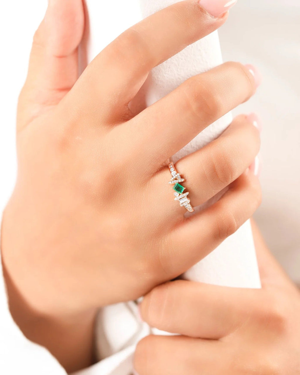 Emerald & Diamond 14k Gold Ethereal Angel Ring