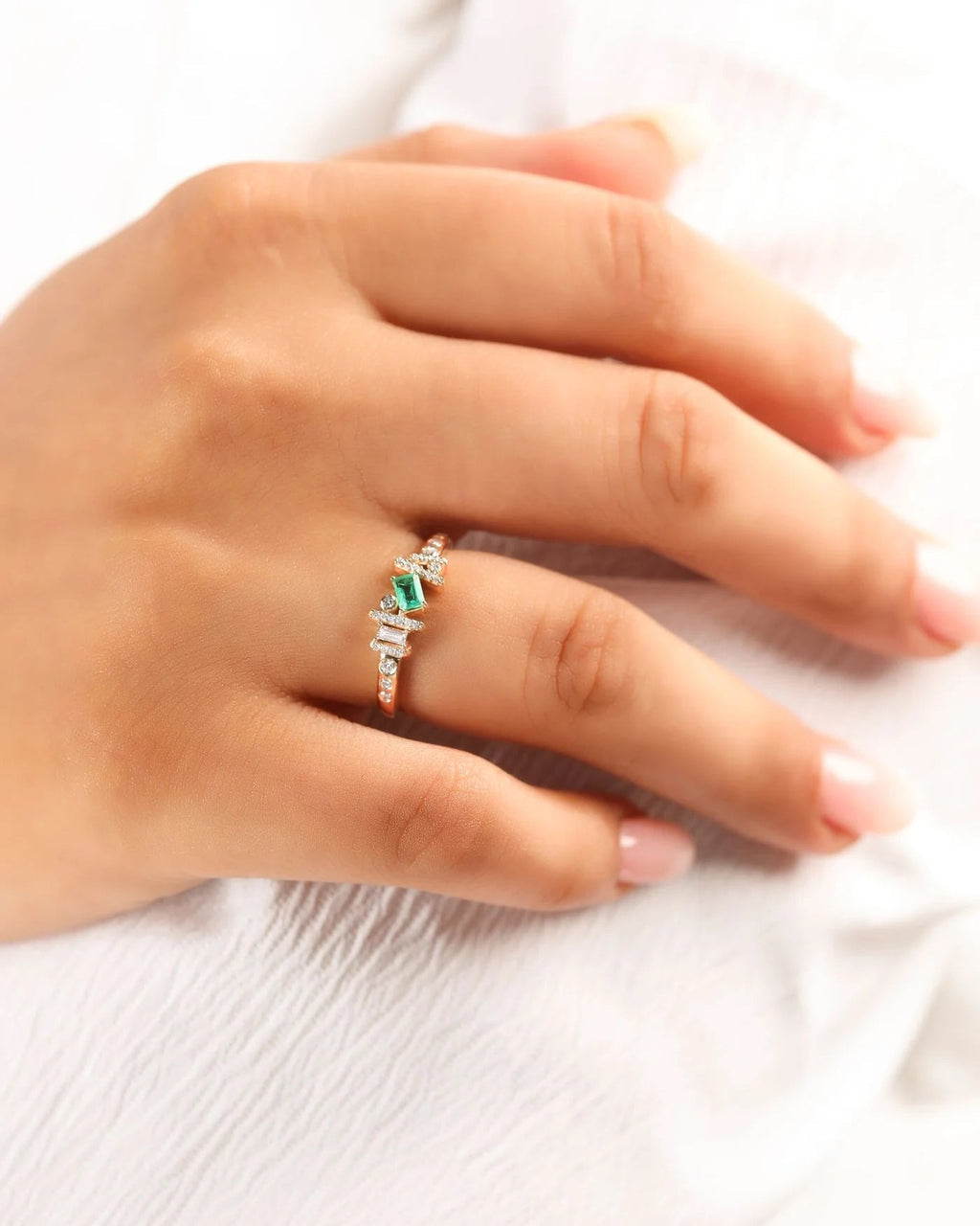 Emerald & Diamond 14k Gold Ethereal Angel Ring