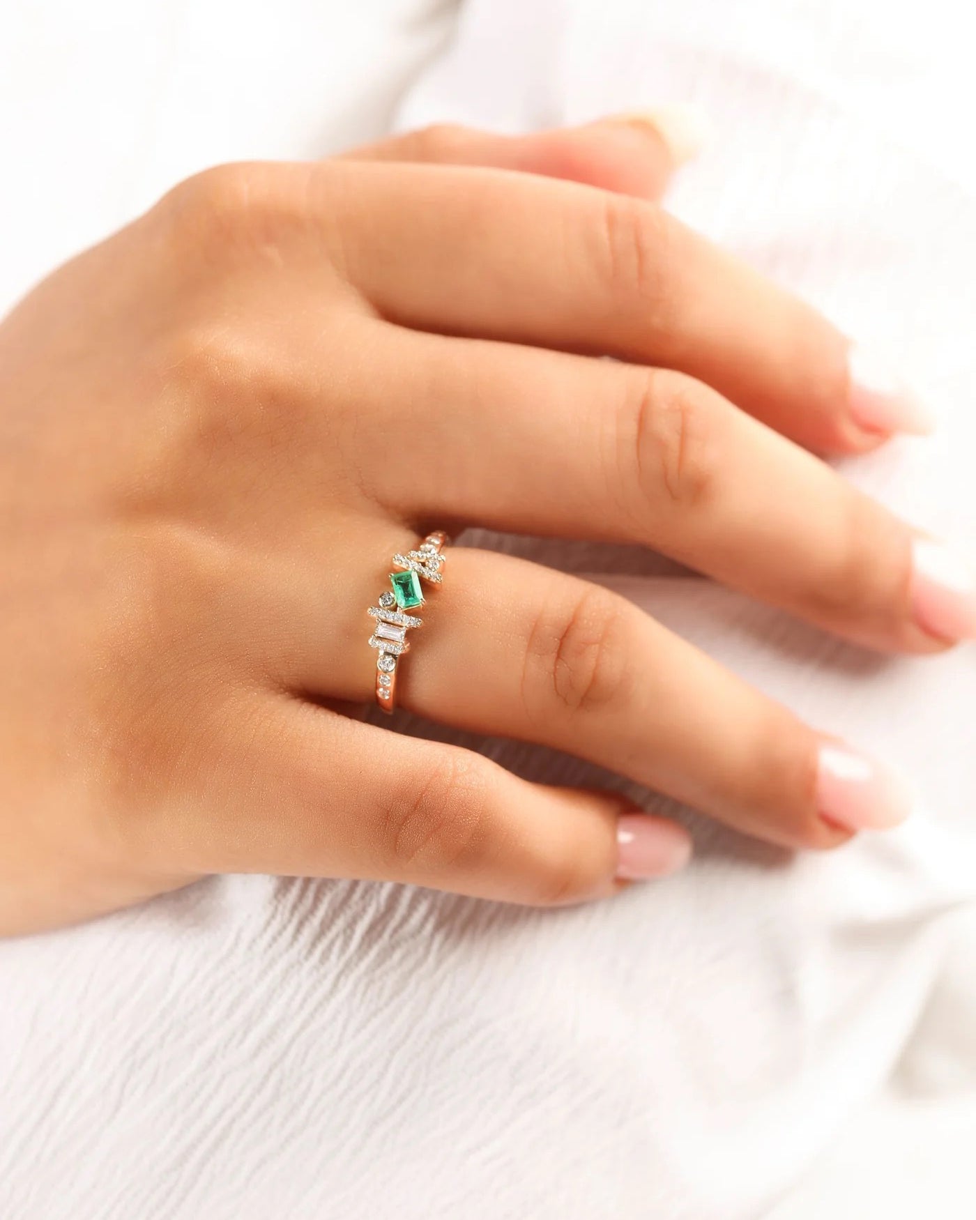 Emerald & Diamond 14k Gold Ethereal Angel Ring