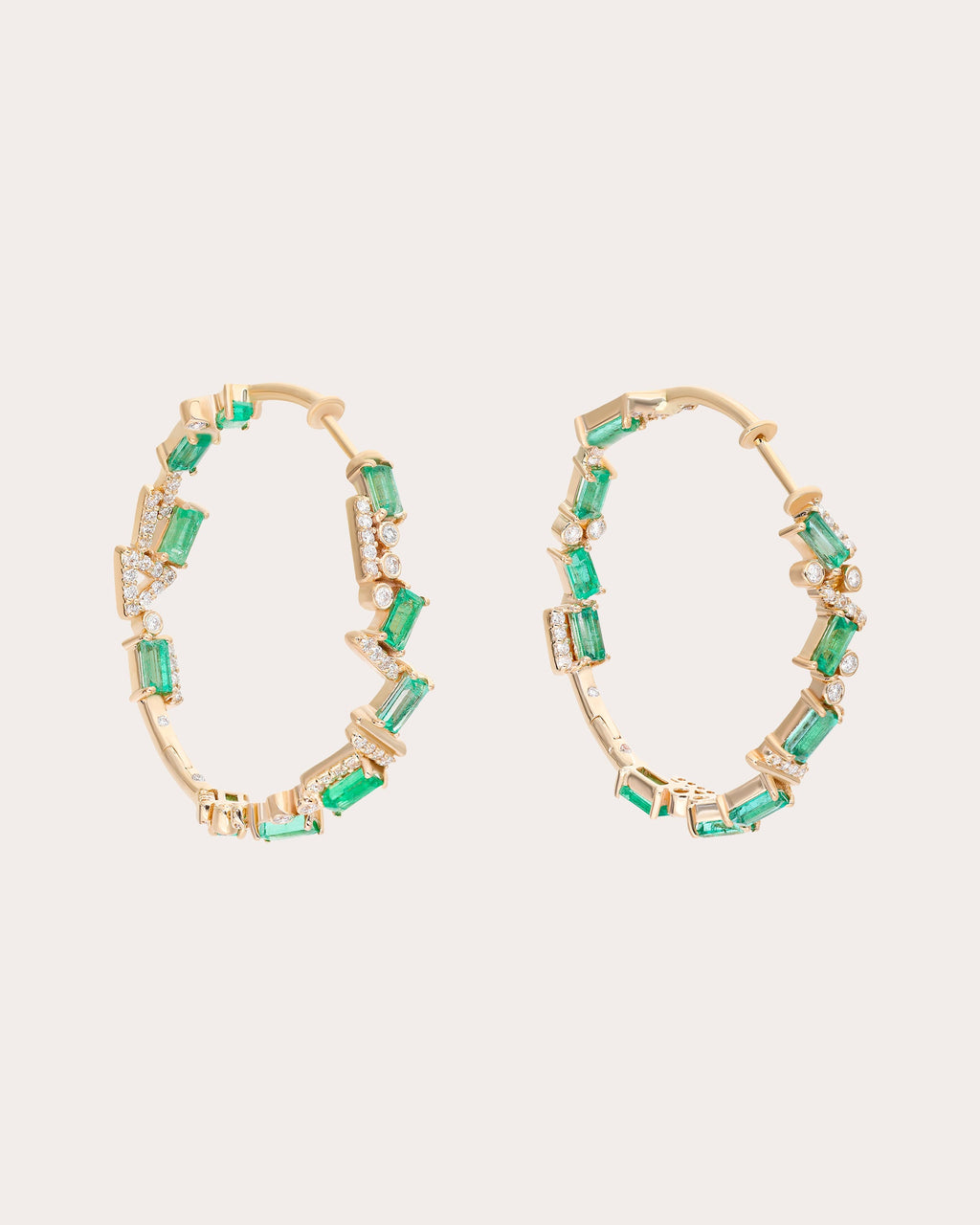 Emerald & Diamond 14k Gold Ethereal Hoop Earrings