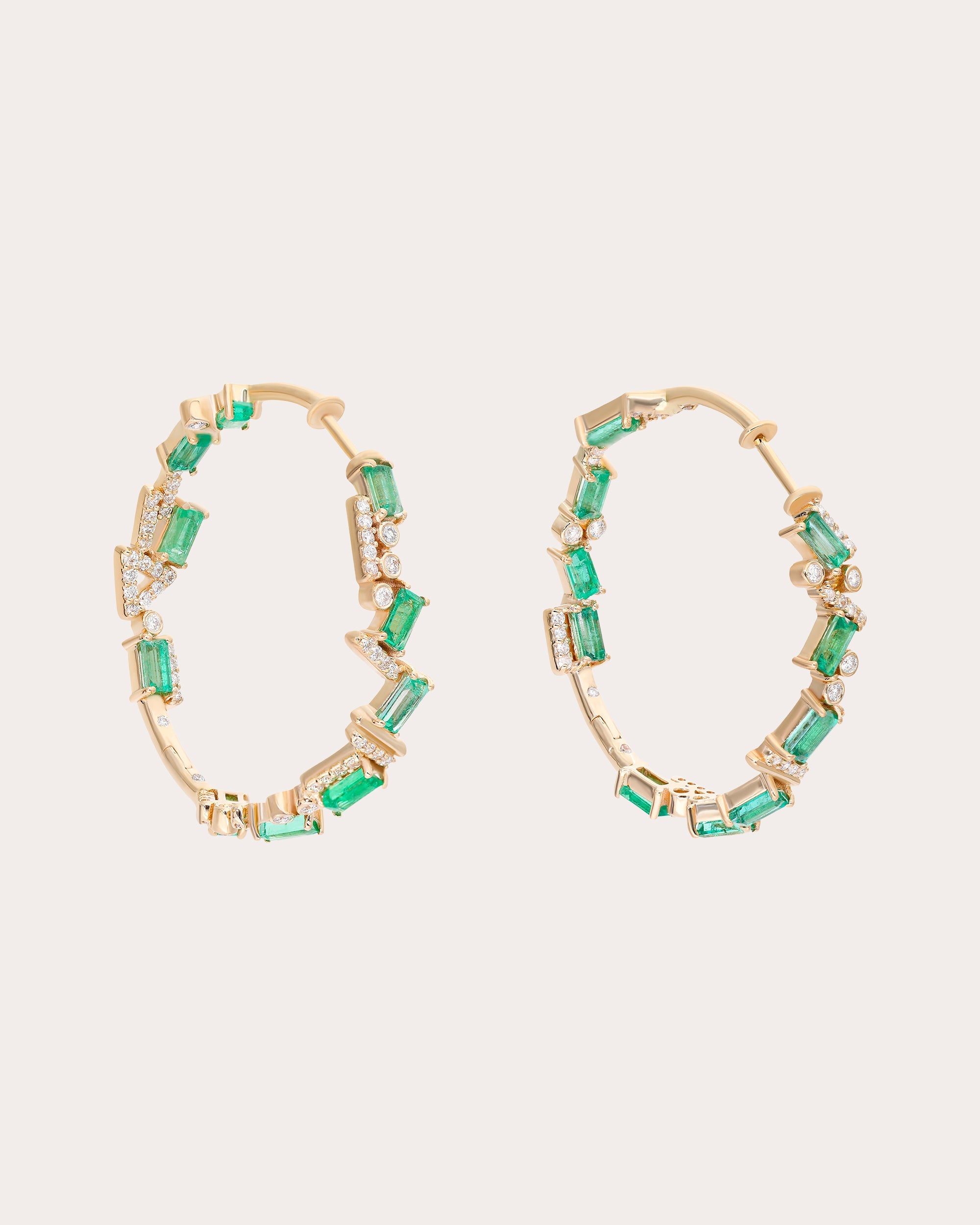 Emerald & Diamond 14k Gold Ethereal Hoop Earrings