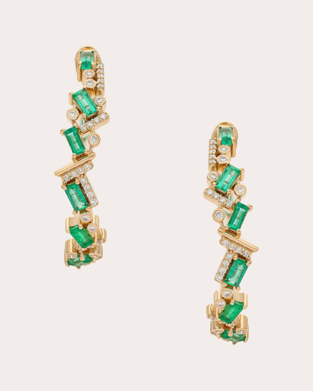 Emerald & Diamond 14k Gold Ethereal Hoop Earrings