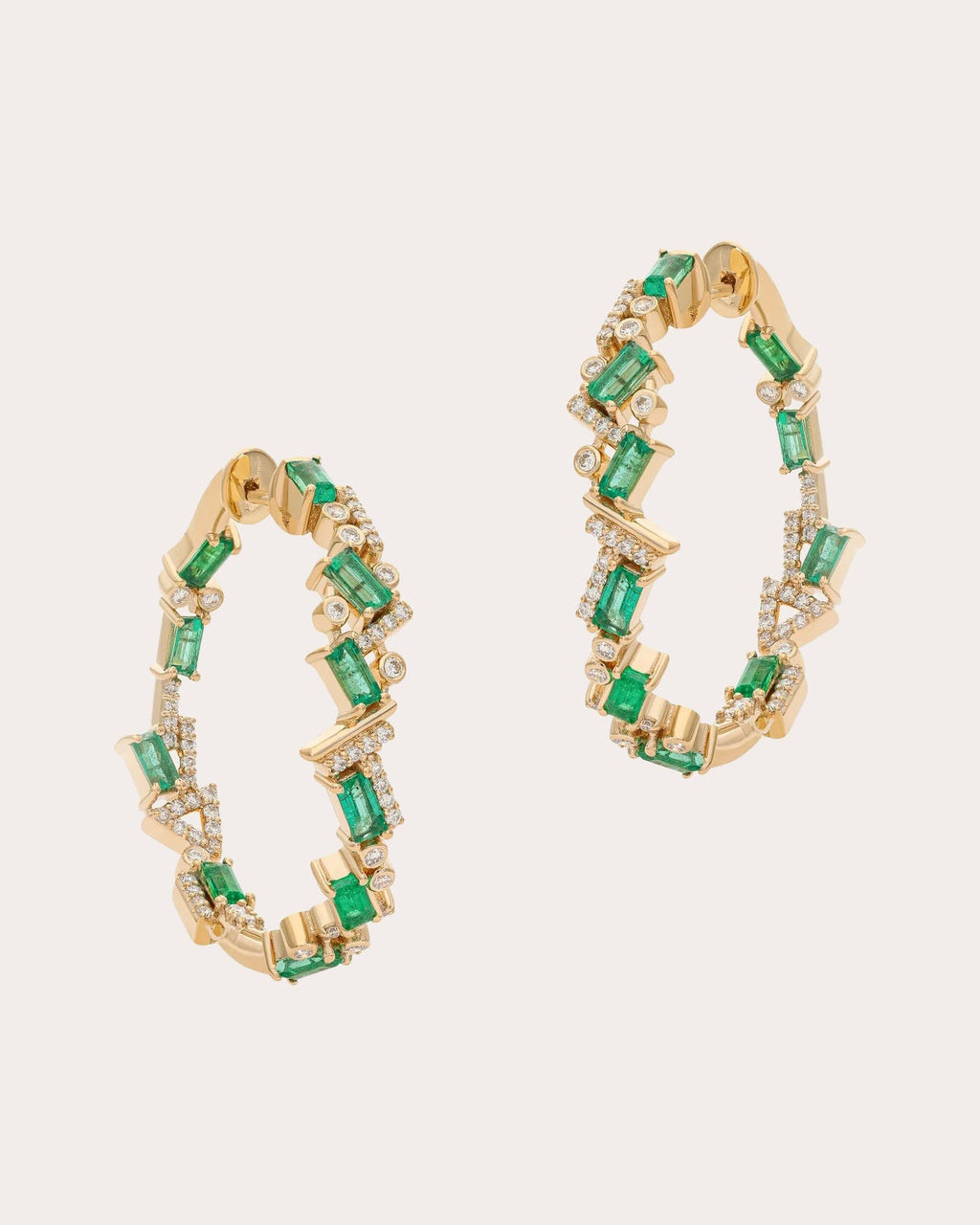 Emerald & Diamond 14k Gold Ethereal Hoop Earrings