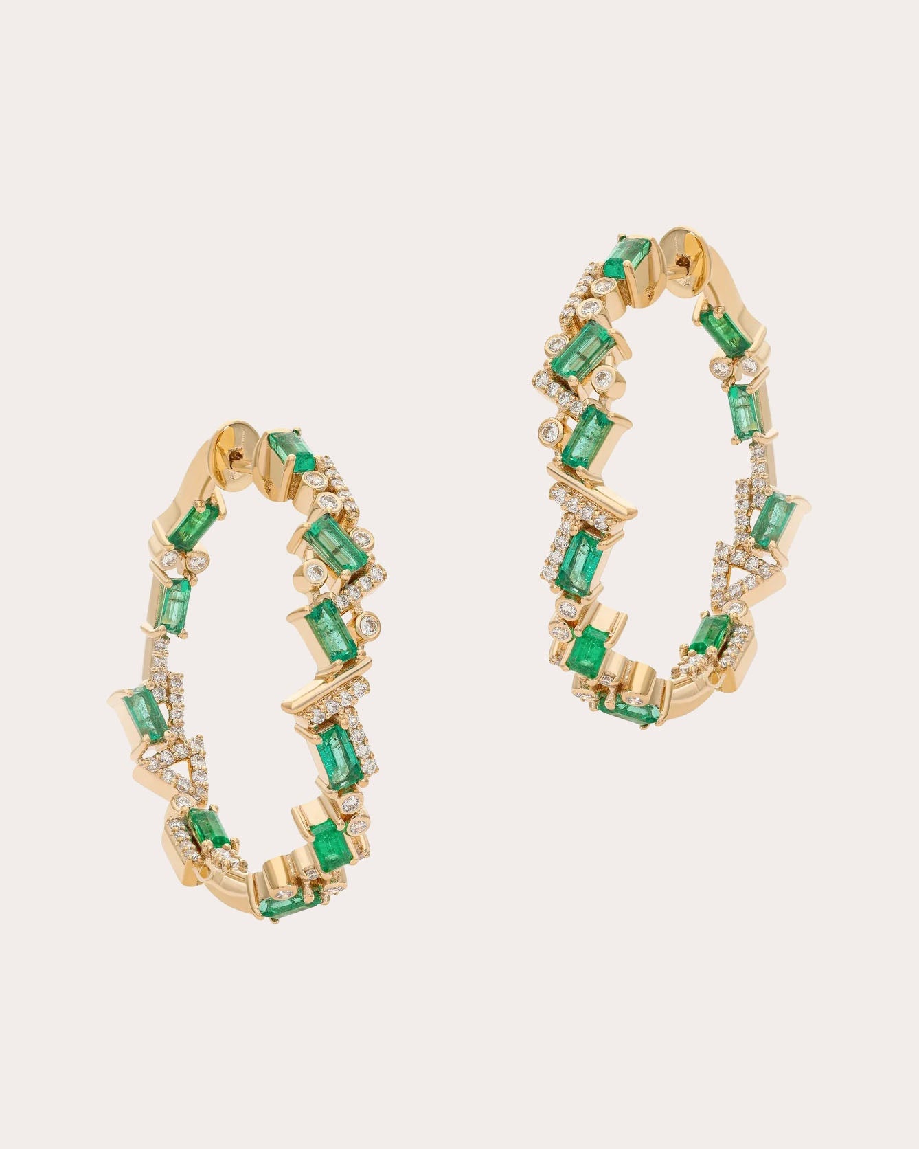 Emerald & Diamond 14k Gold Ethereal Hoop Earrings