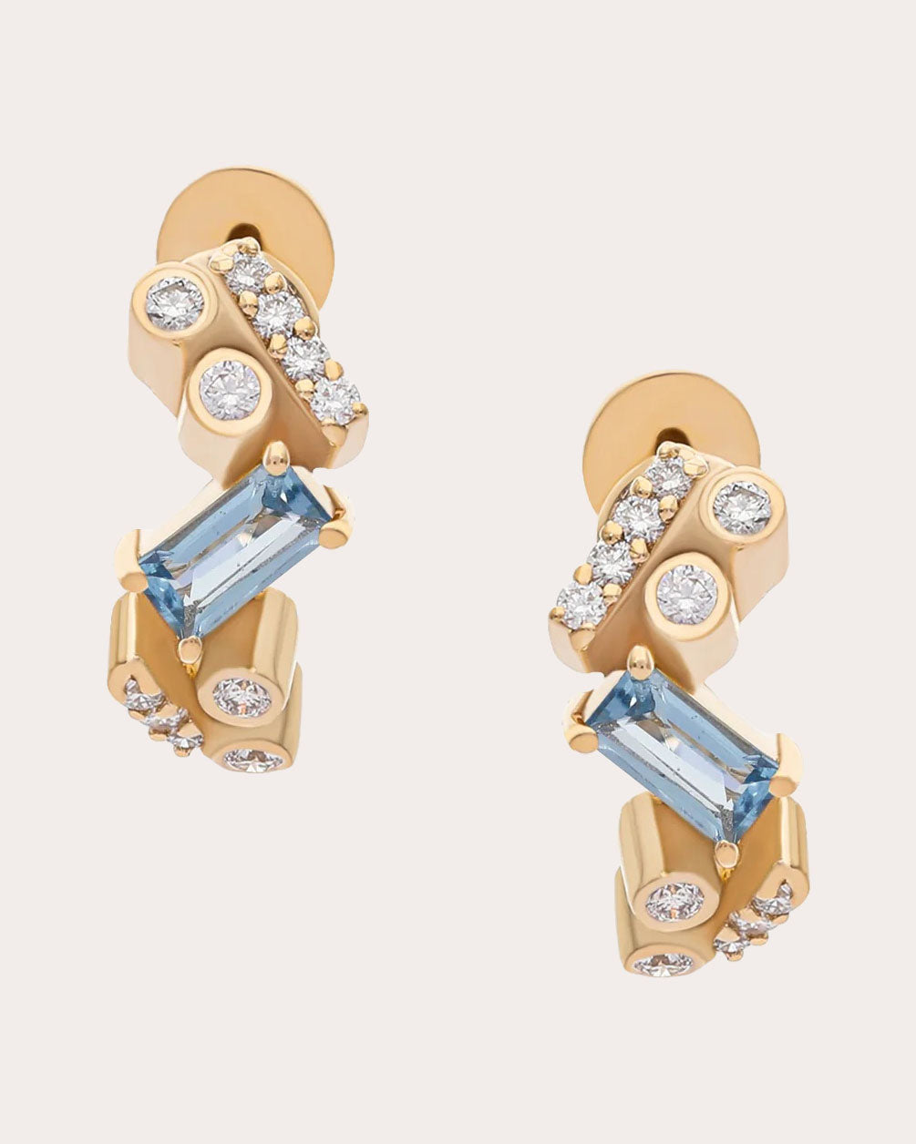 Aquamarine & Diamond Ethereal Nugget Huggie Earrings