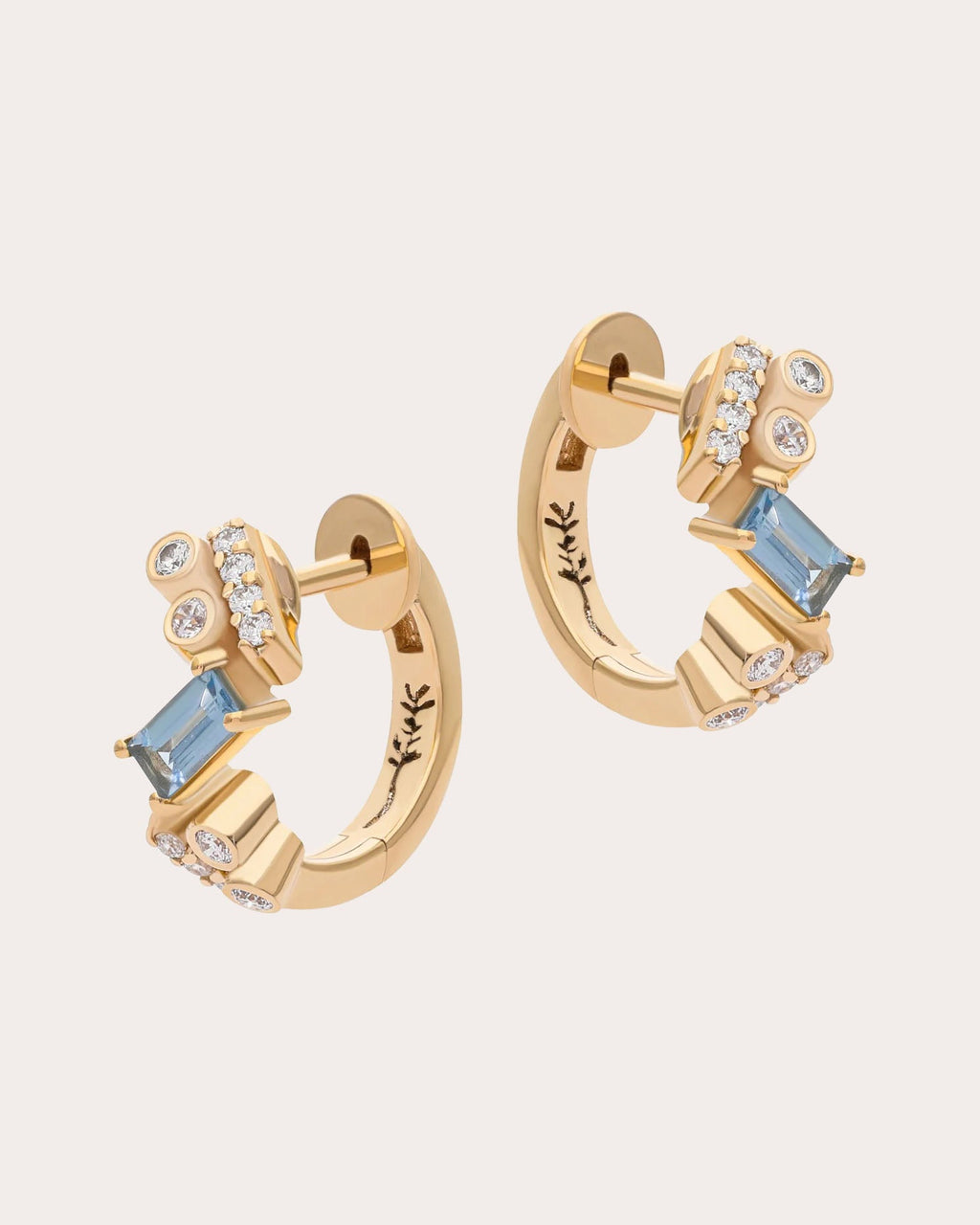 Aquamarine & Diamond Ethereal Nugget Huggie Earrings