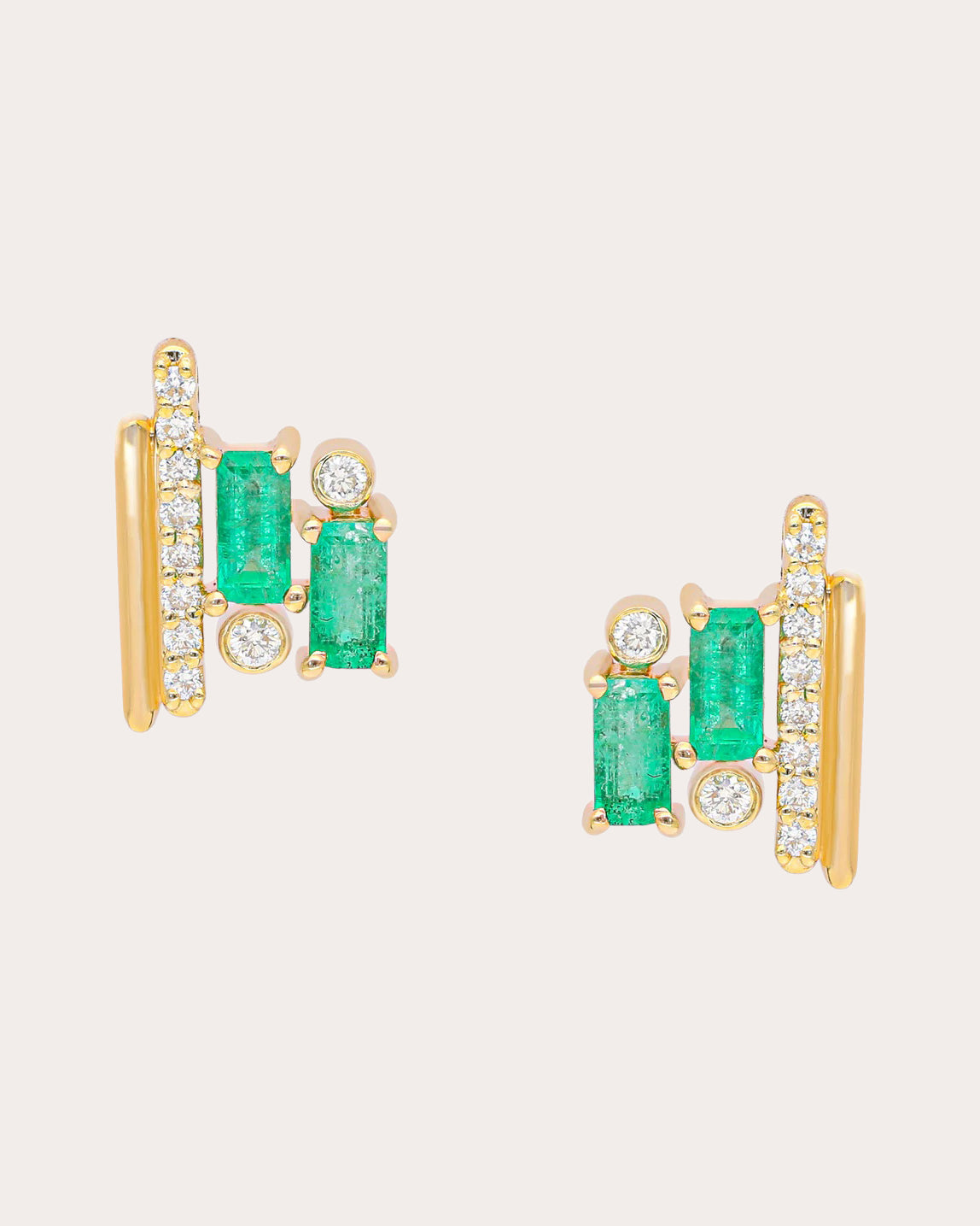 Diamond & Emerald 14k Gold Ethereal Stud Earrings