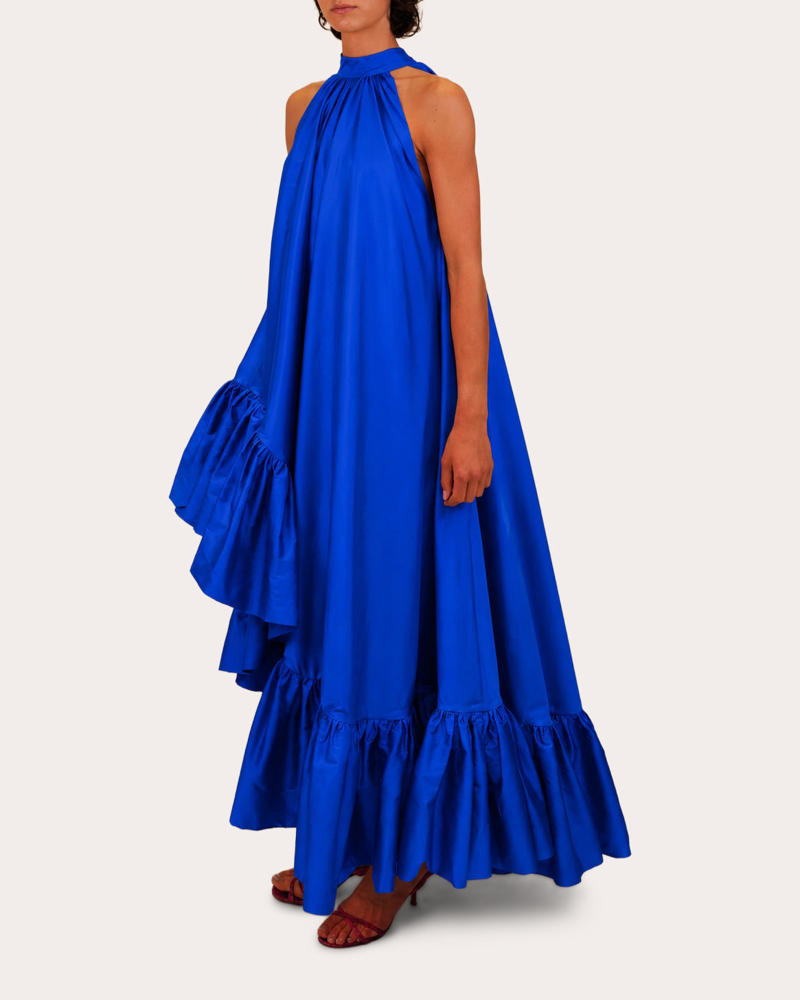 Lucas Taffeta Asymmetric Ruffle Gown