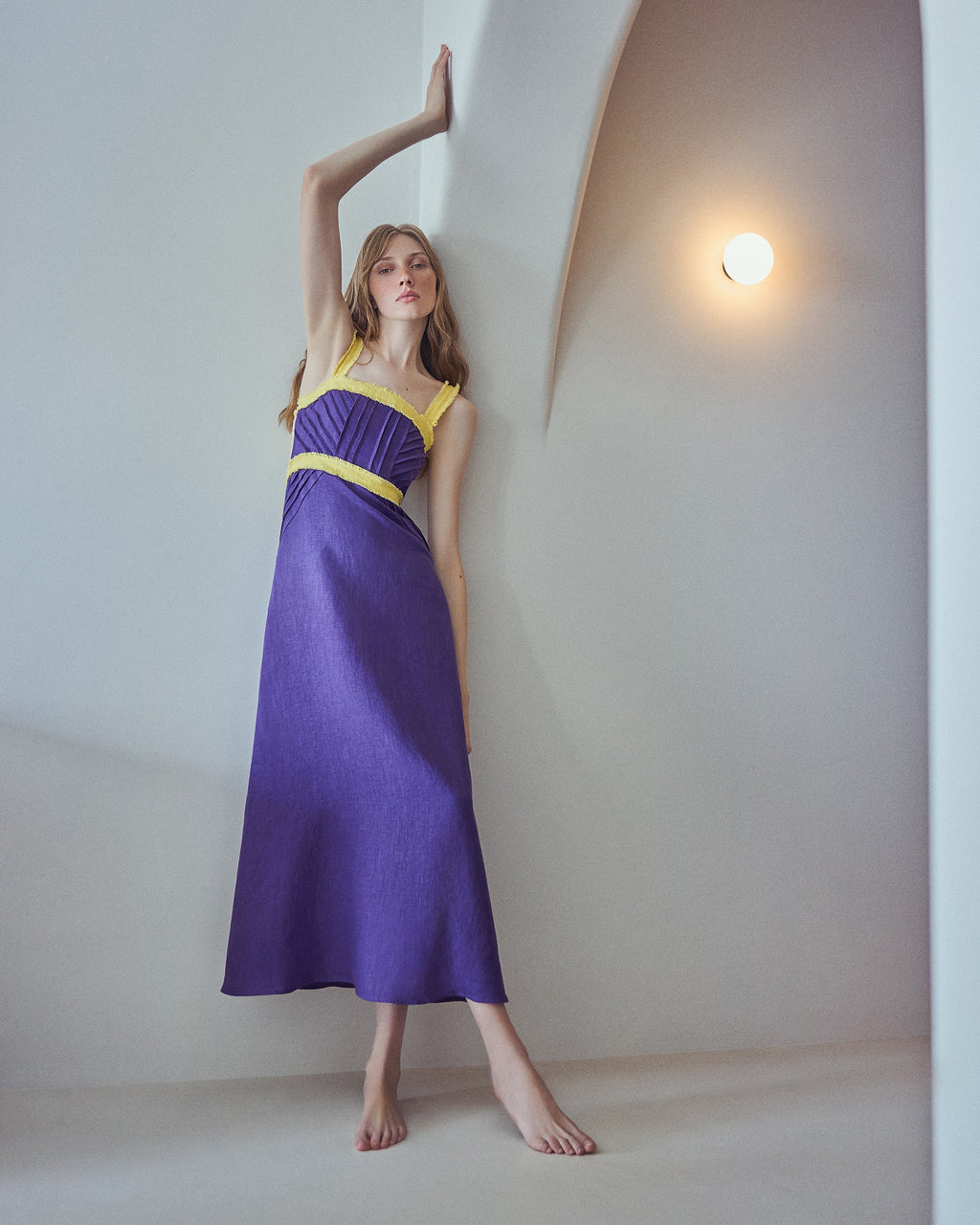 Sicily Pintucked Linen Midi Dress