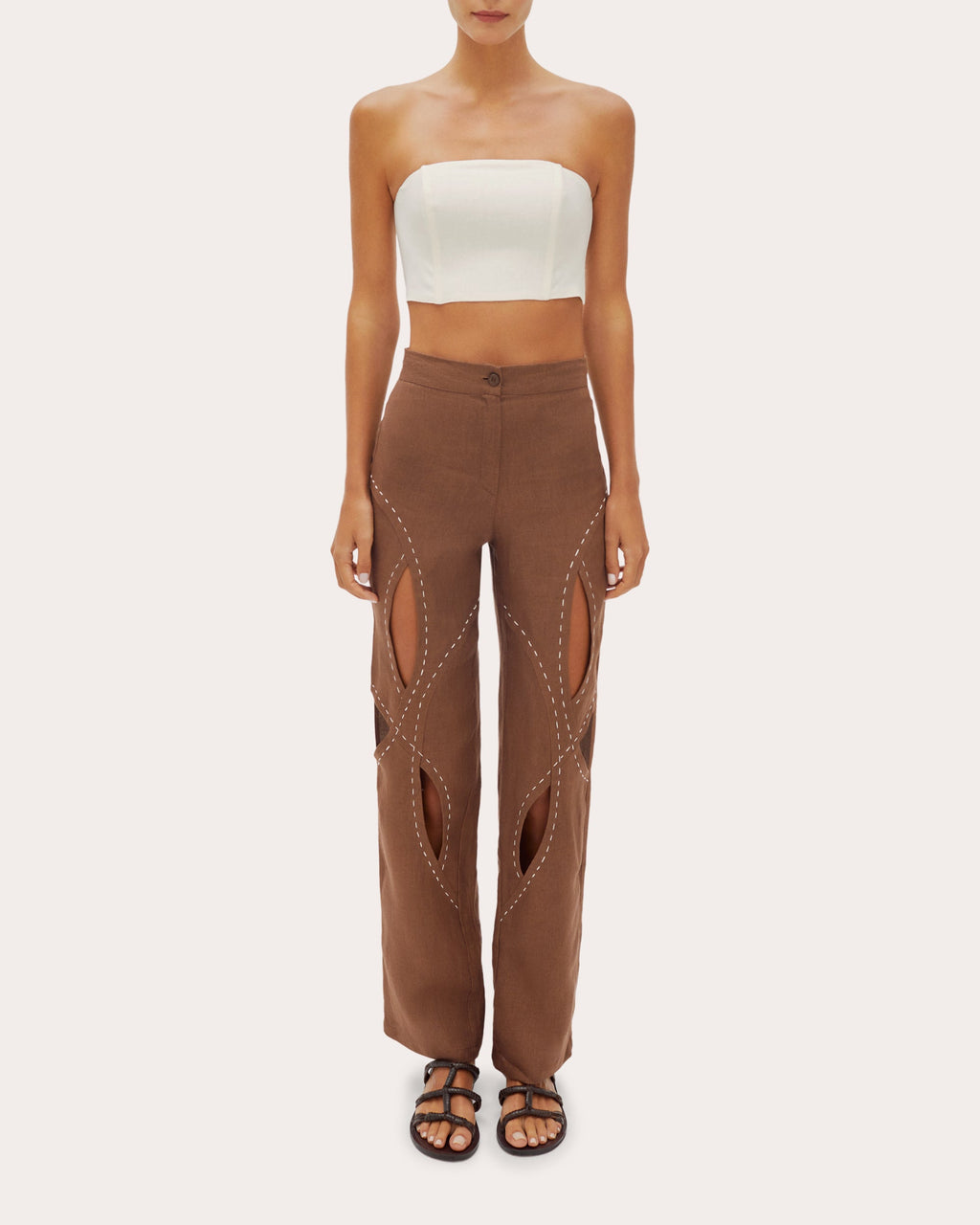 Asher Embroidered Cutout Linen Pants