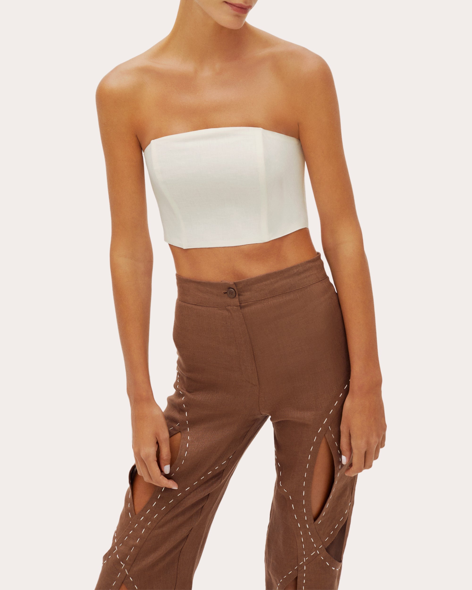 Asher Embroidered Cutout Linen Pants