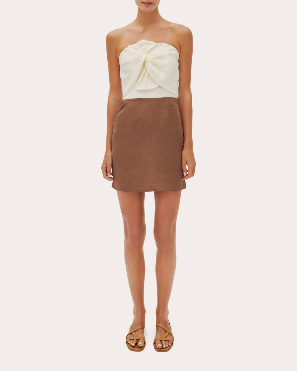 Hazel Twist-Front Draped Linen Mini Dress