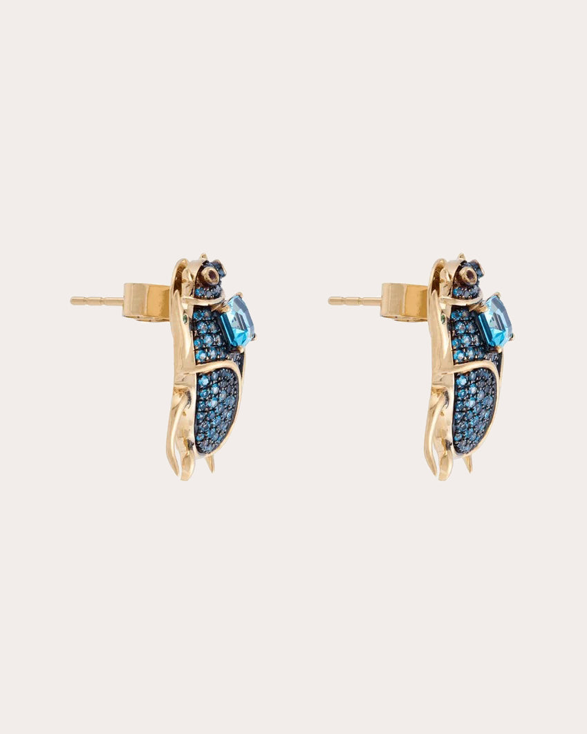 London Blue Topaz Delirio Beetle Stud Earrings