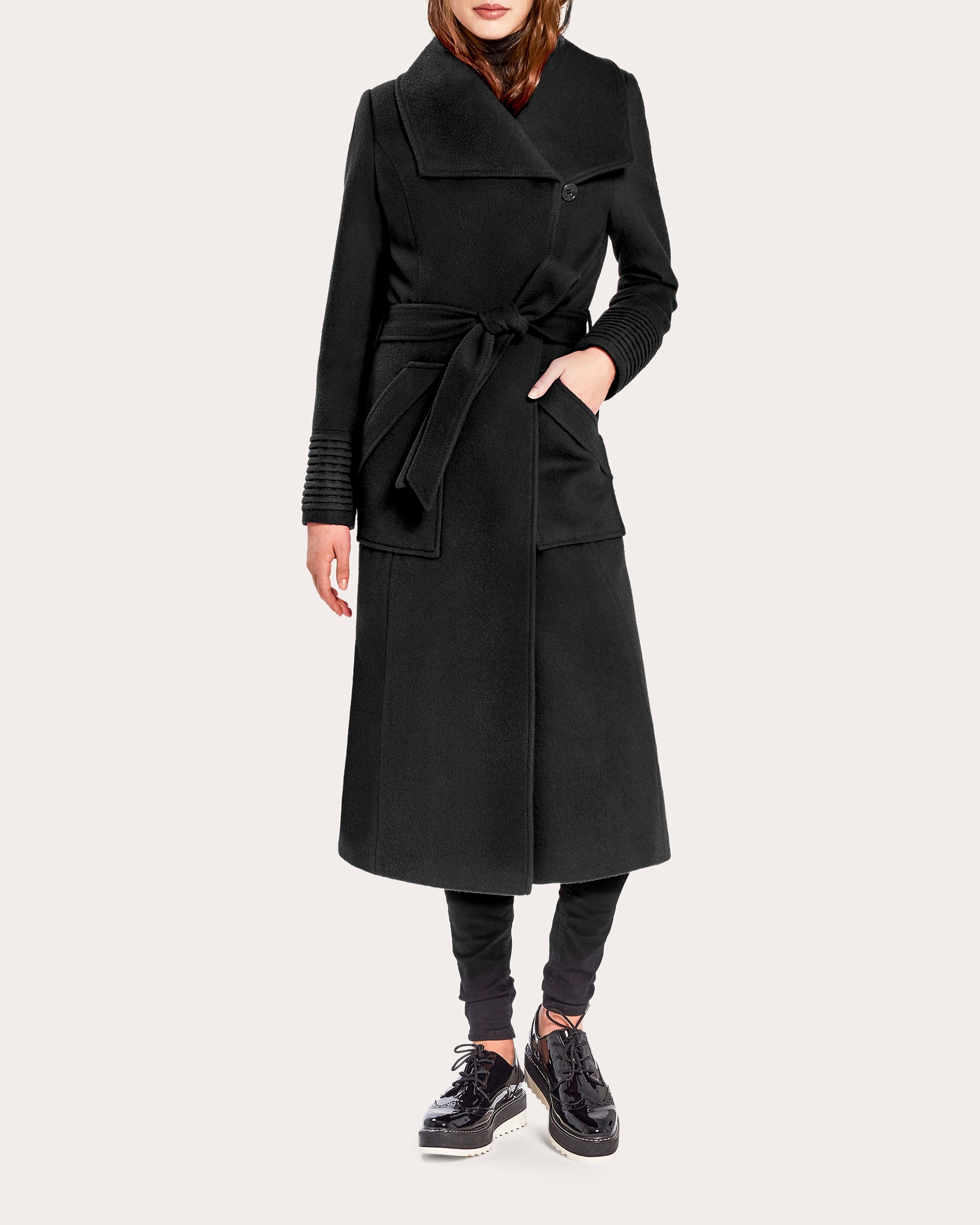 Baby Alpaca Wide Collar Long Wrap Coat