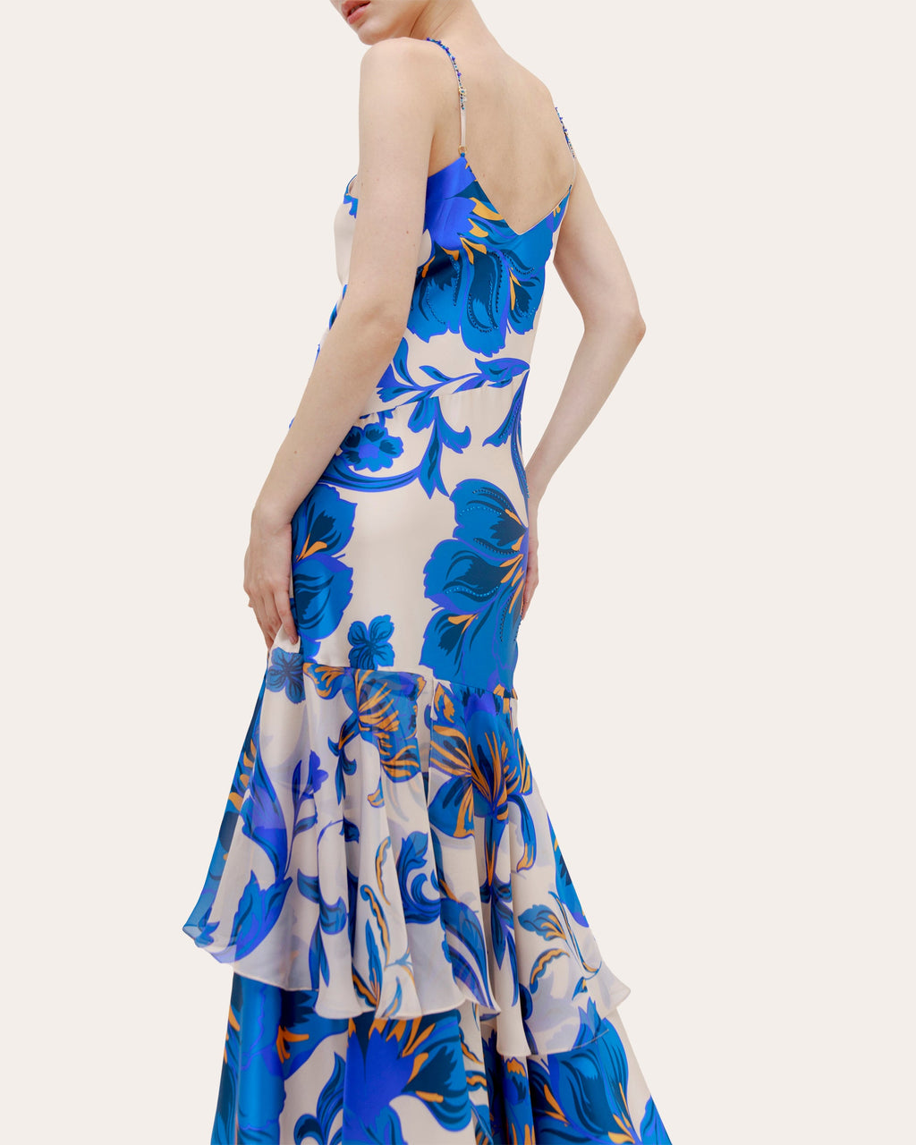 Atlas Beaded Floral Silk Tiered Drop-Waist Maxi Dress