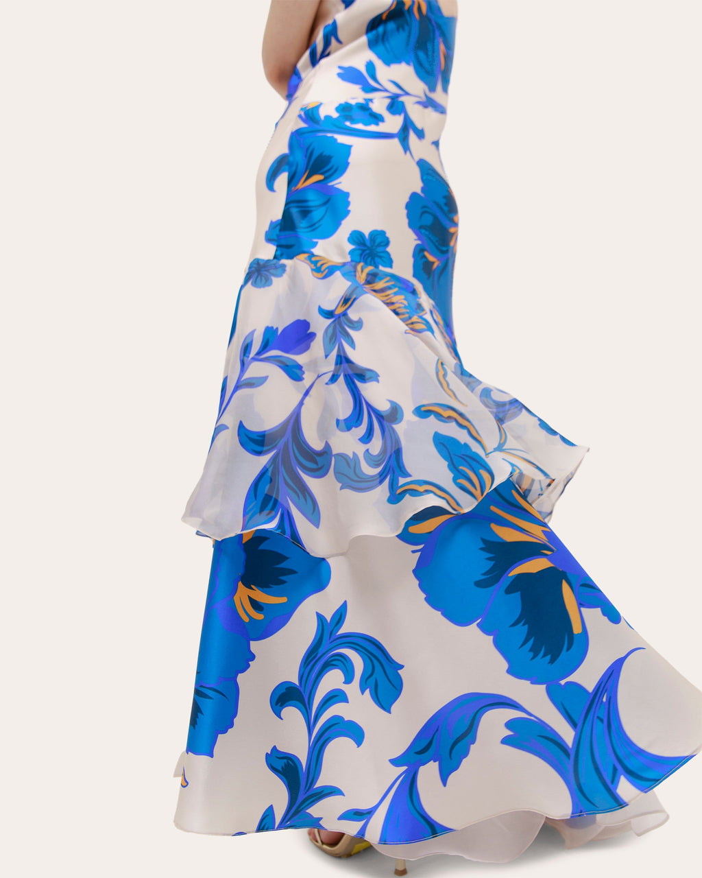 Atlas Beaded Floral Silk Tiered Drop-Waist Maxi Dress