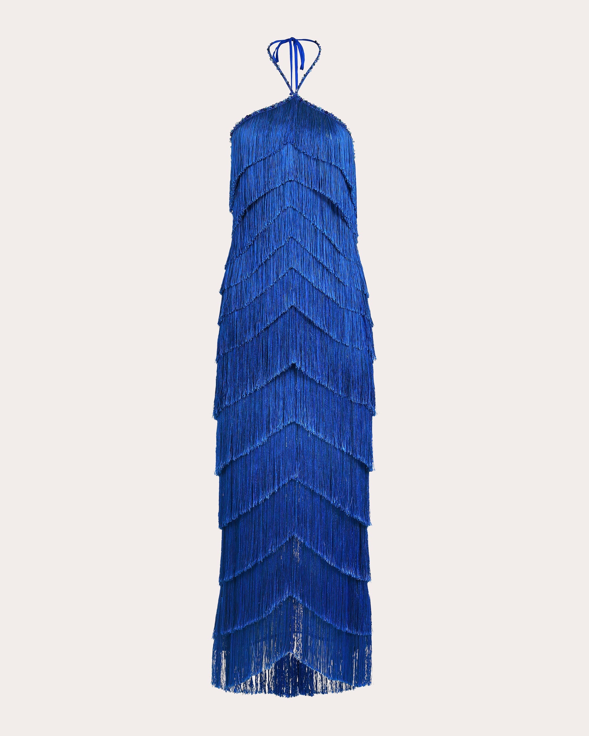 Estrella Silk Fringe Tiered Maxi Dress
