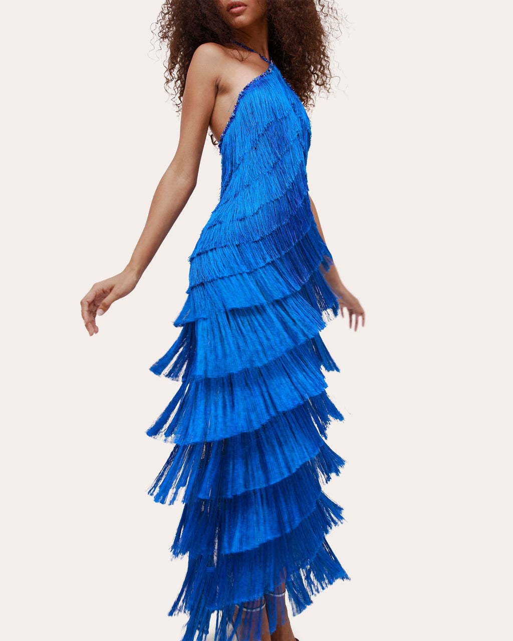 Estrella Silk Fringe Tiered Maxi Dress