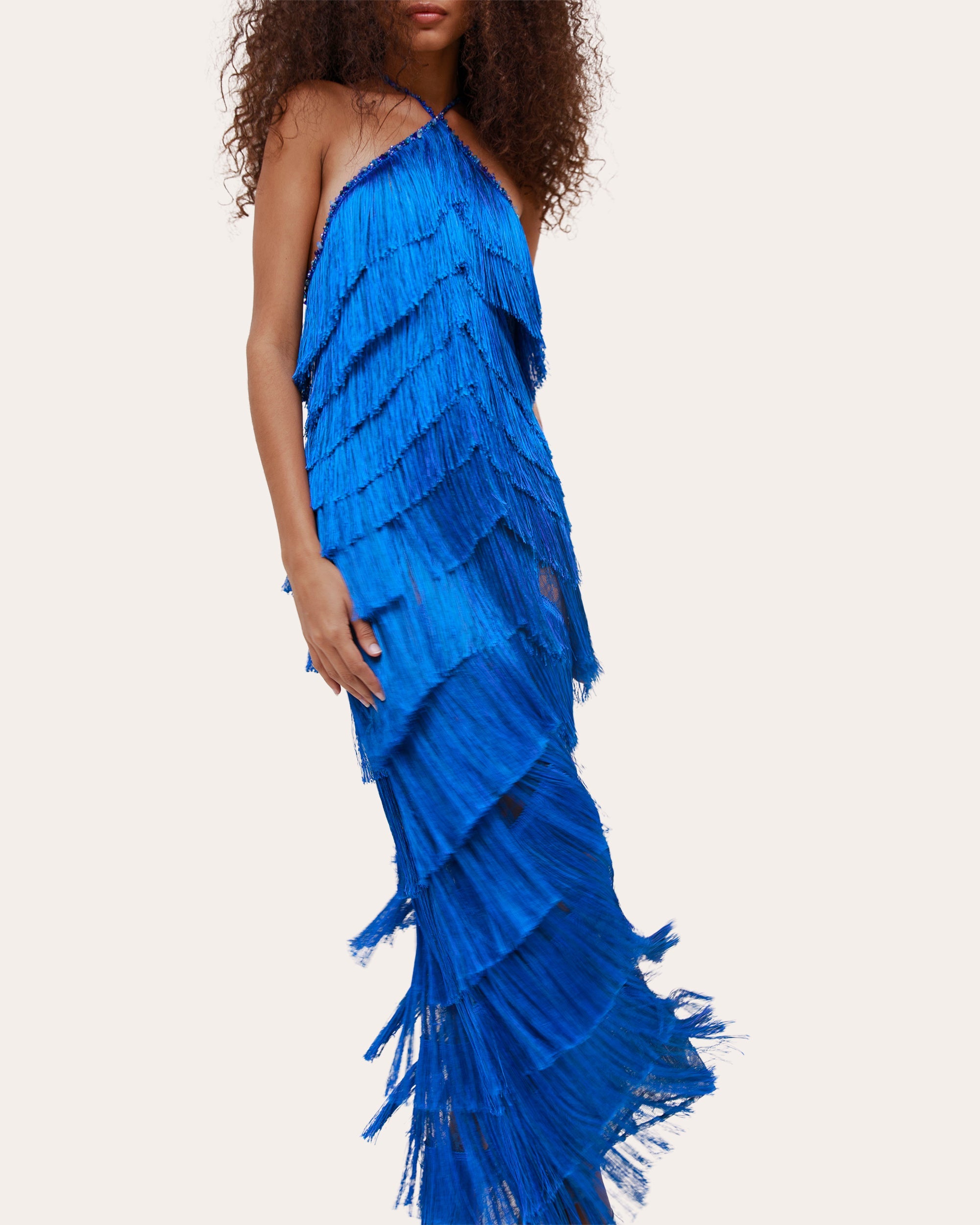 Estrella Silk Fringe Tiered Maxi Dress