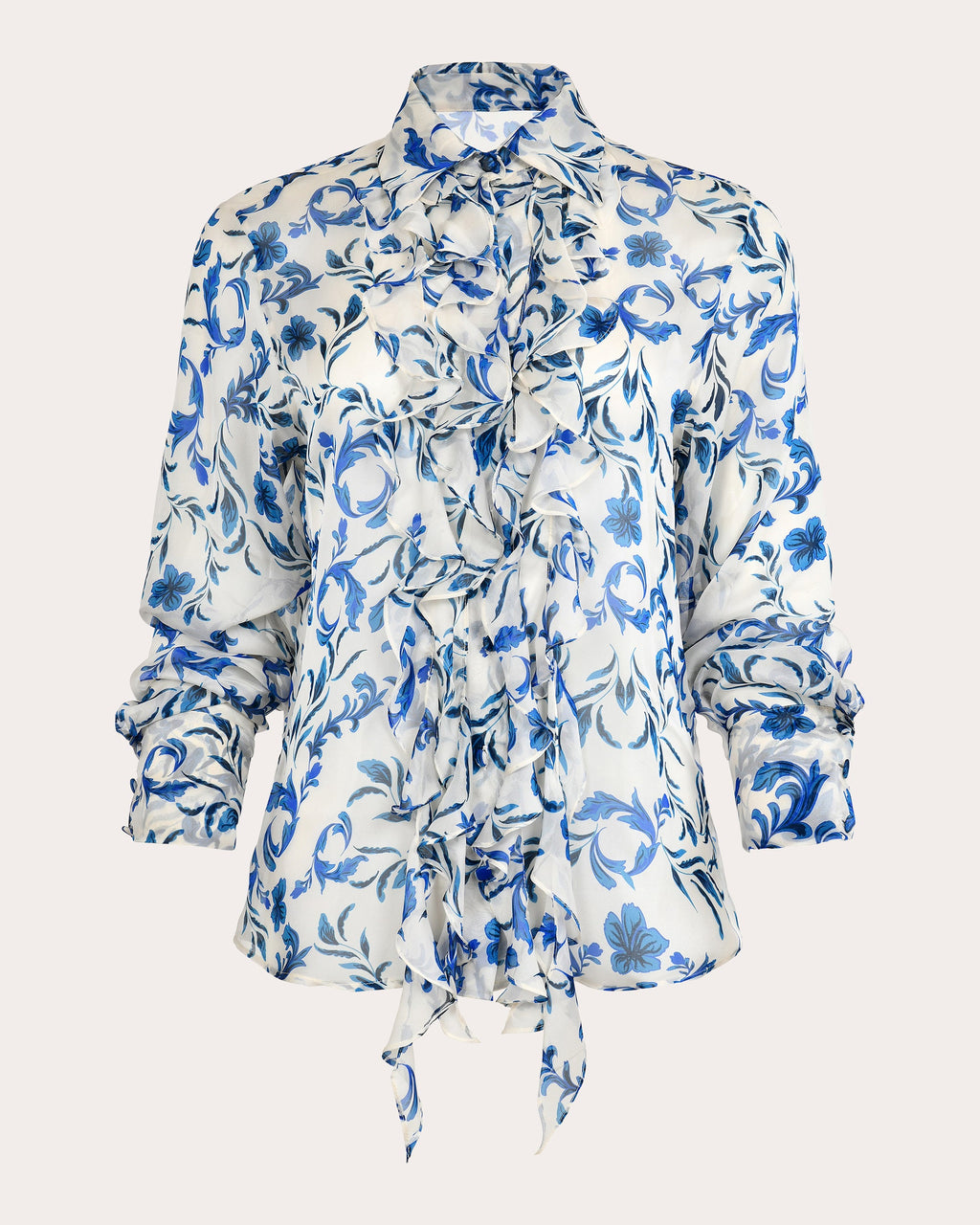 Medusa Floral Silk Organza Ruffle Shirt