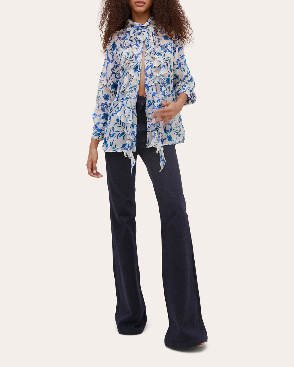 Medusa Floral Silk Organza Ruffle Shirt