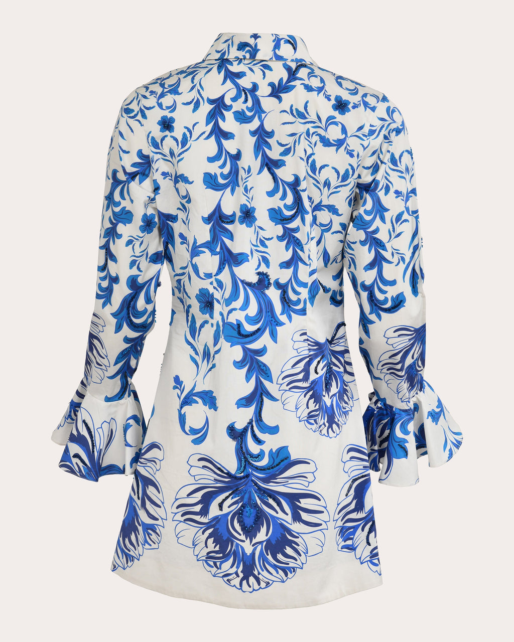 Cate Beaded Cotton Ruffle Mini Shirt Dress