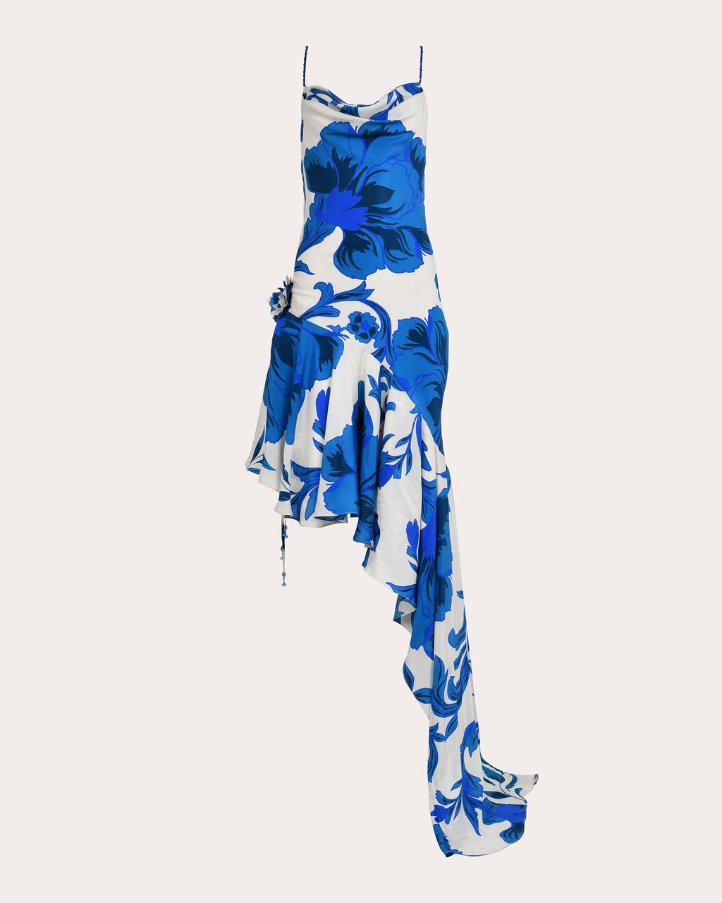 Odyssey Embellished Floral Silk Asymmetric Drape Dress