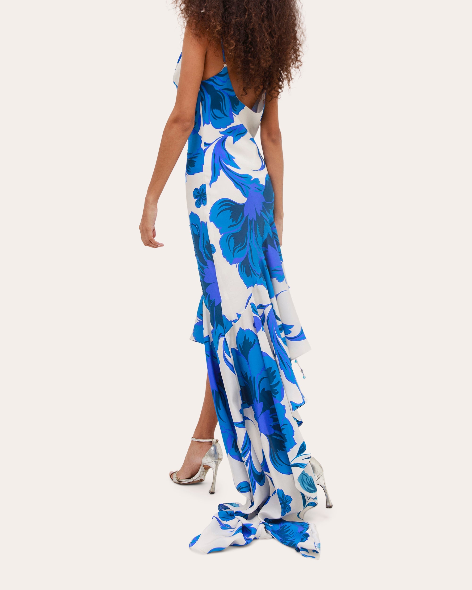 Odyssey Embellished Floral Silk Asymmetric Drape Dress