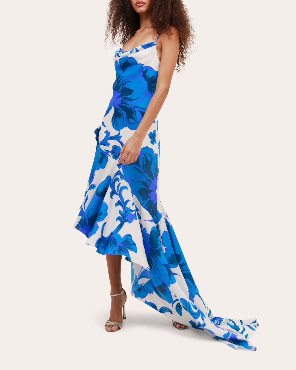 Odyssey Embellished Floral Silk Asymmetric Drape Dress