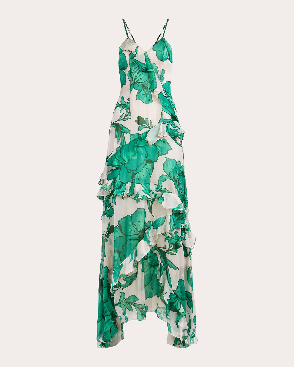 Elysium Beaded Floral Silk Chiffon Ruffle Maxi Dress