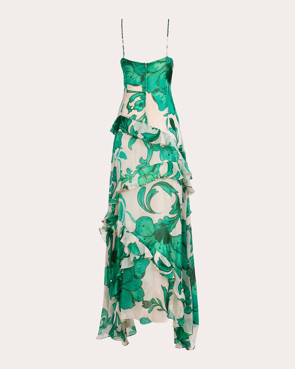 Elysium Beaded Floral Silk Chiffon Ruffle Maxi Dress