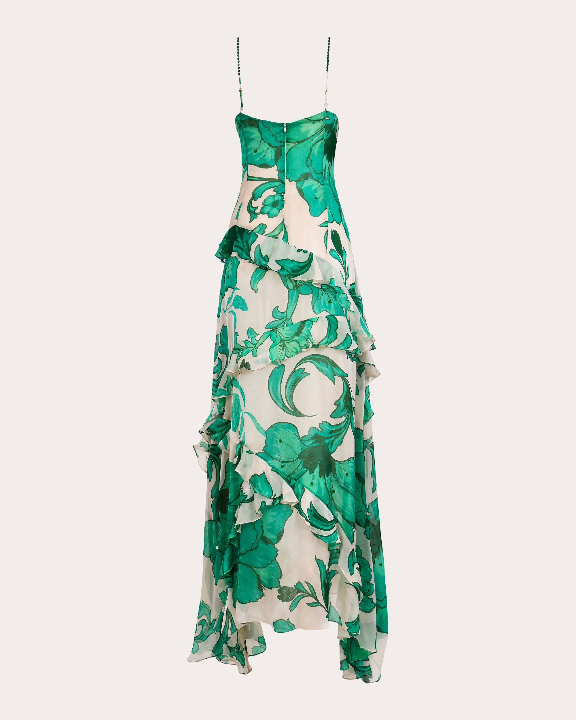 Elysium Beaded Floral Silk Chiffon Ruffle Maxi Dress