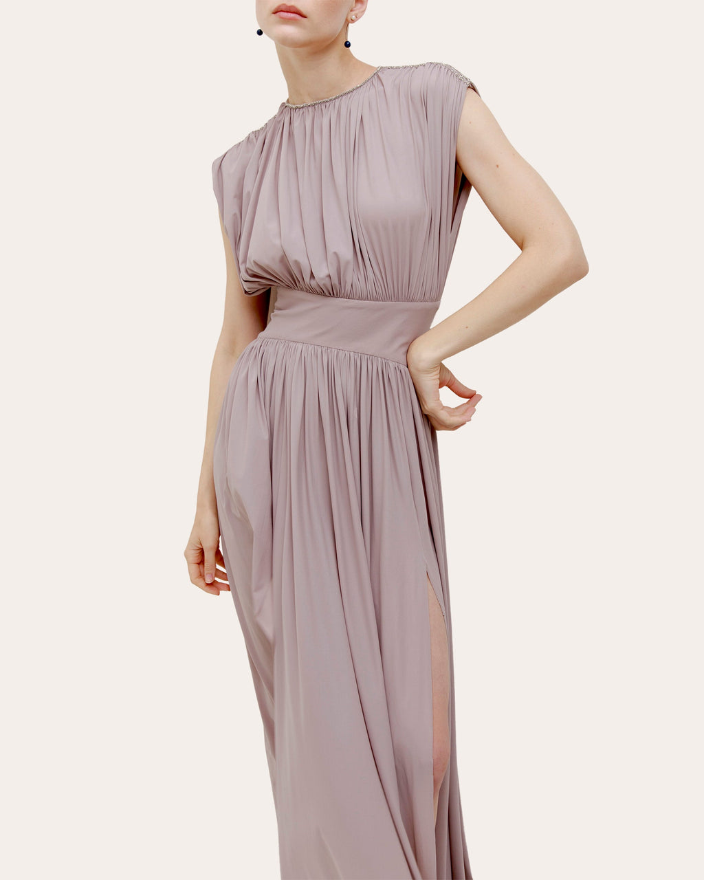 Cassandra Embellished Jersey Ruched Maxi Dress