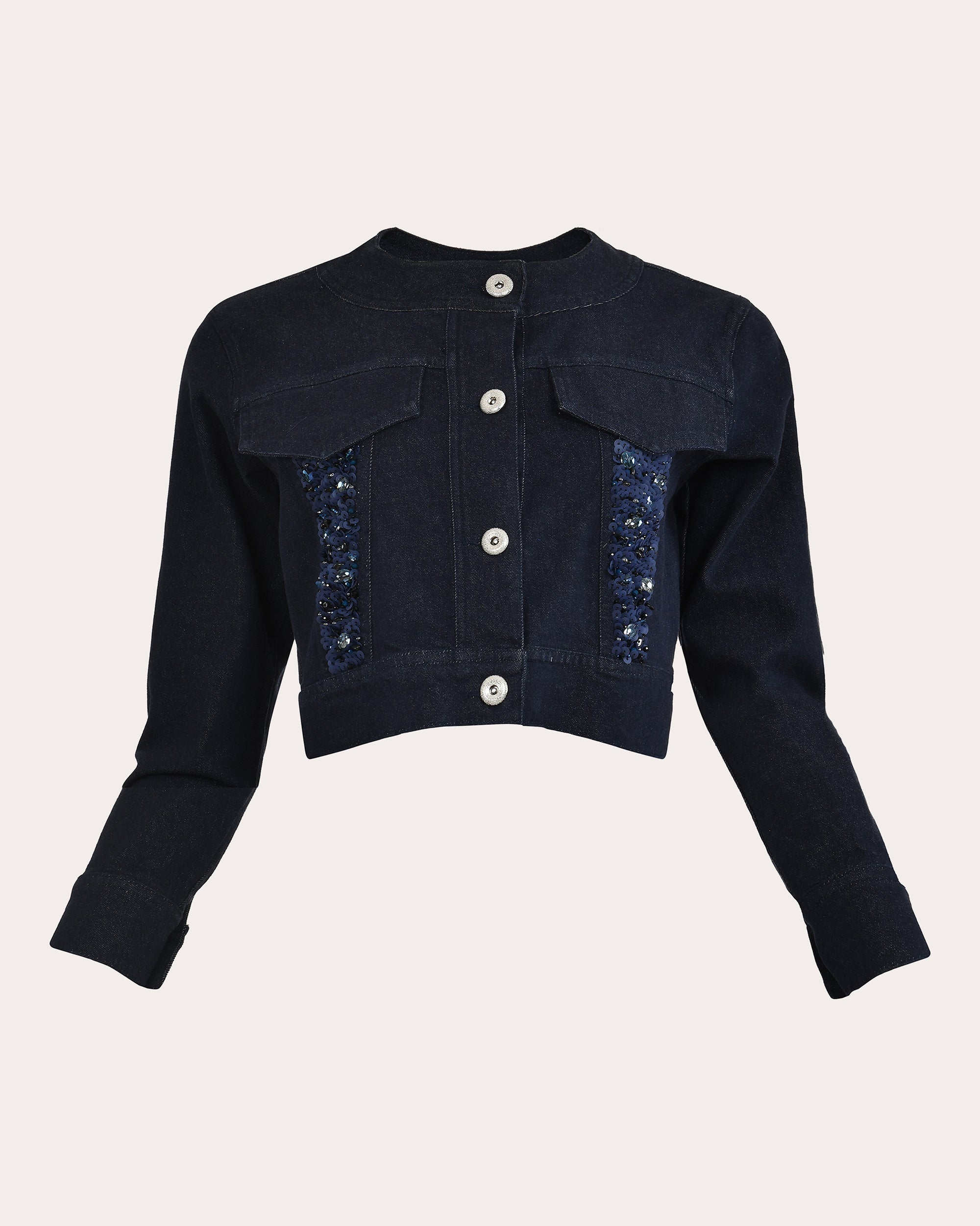 Armor Sequin Cropped Denim Jacket