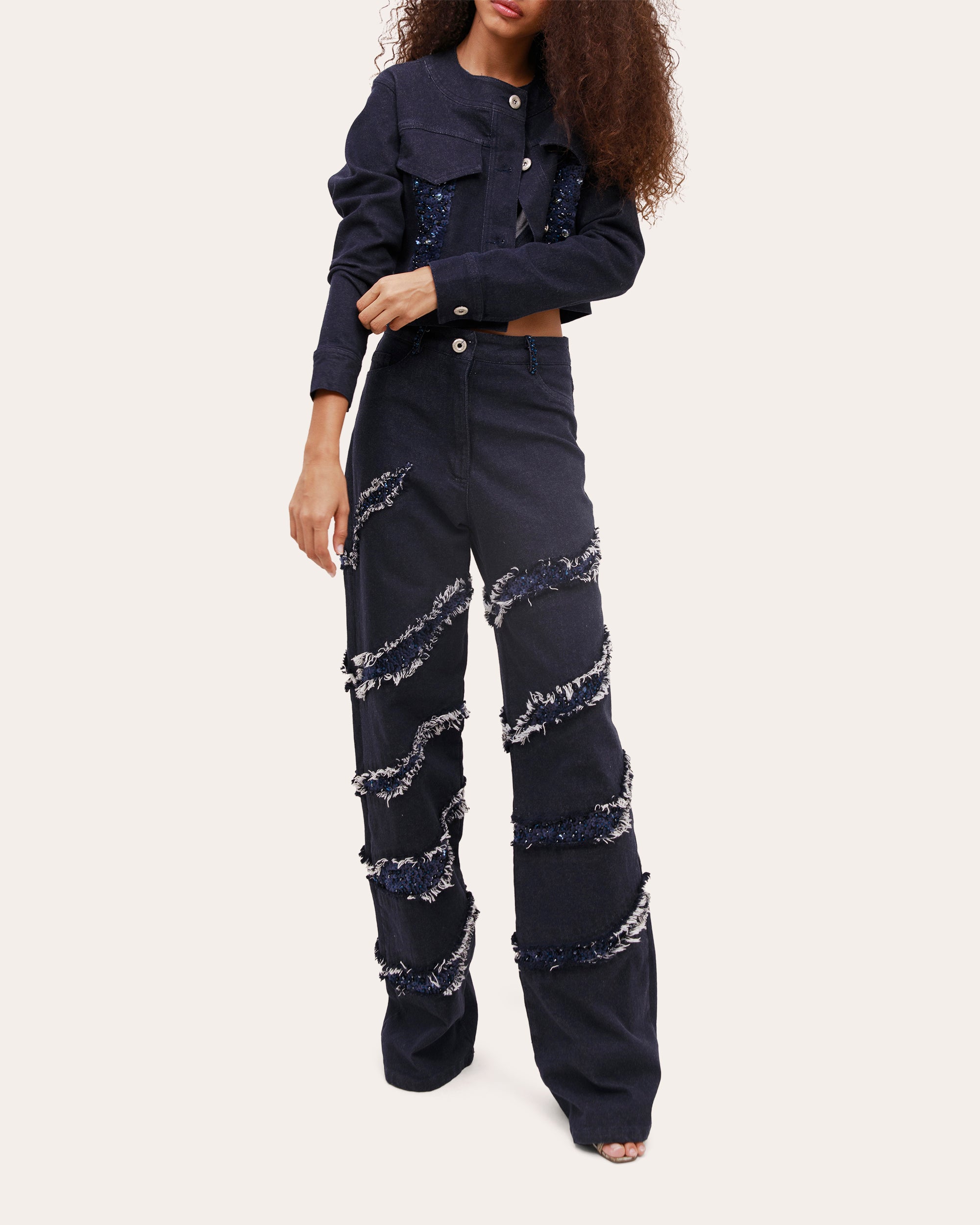 Armor Sequin Cropped Denim Jacket