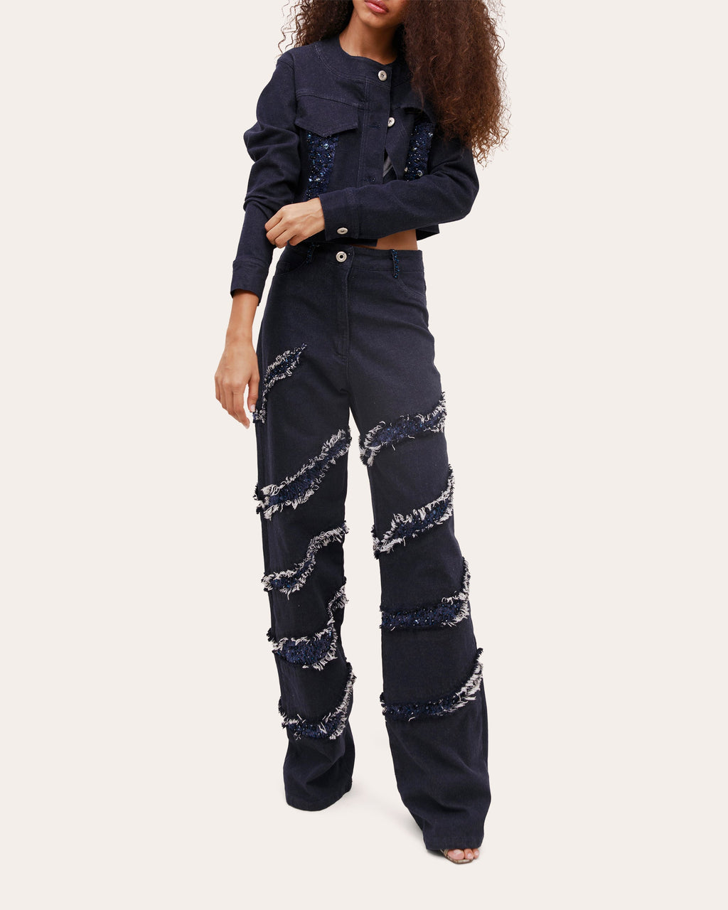 Pandora Distressed Sequin Relaxed Jeans