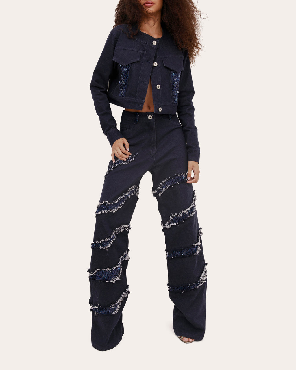 Armor Sequin Cropped Denim Jacket