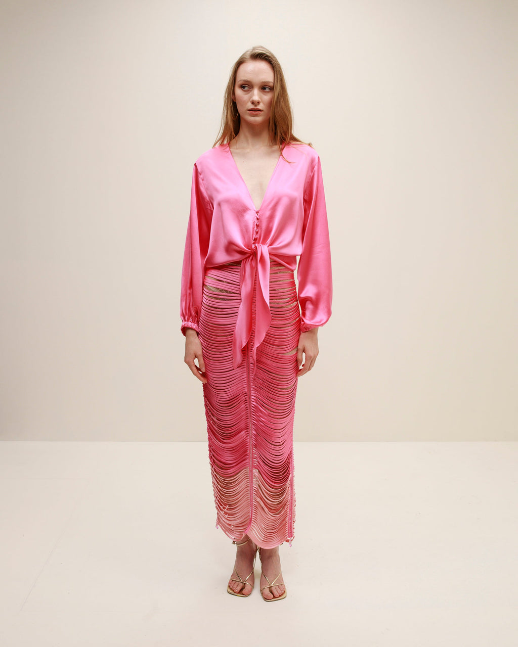 Crystal Silk Tie-Front Top