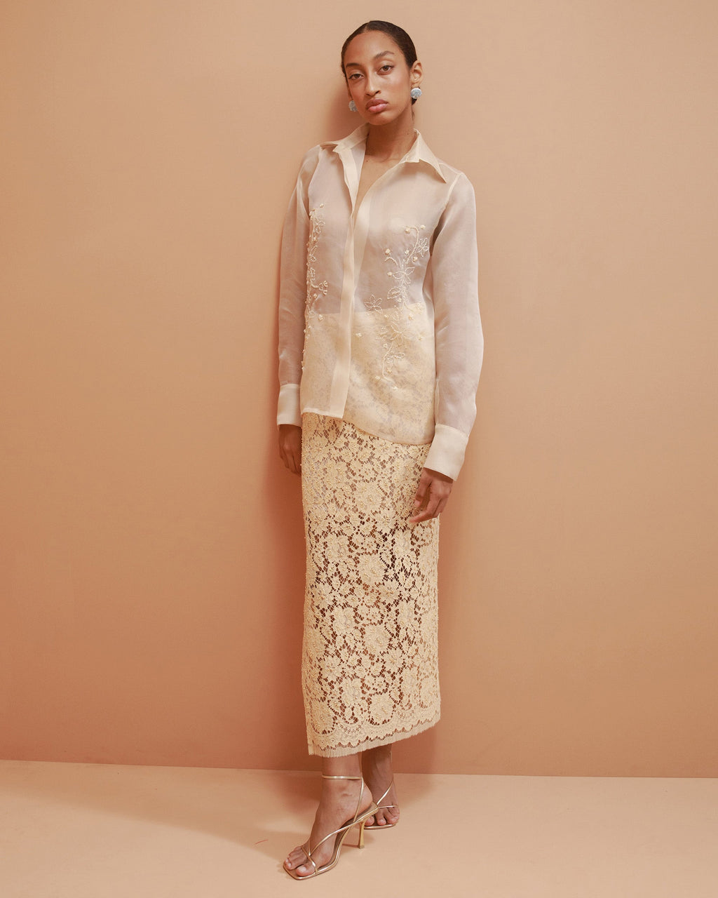 Miel Embroidered Lace Midi Skirt