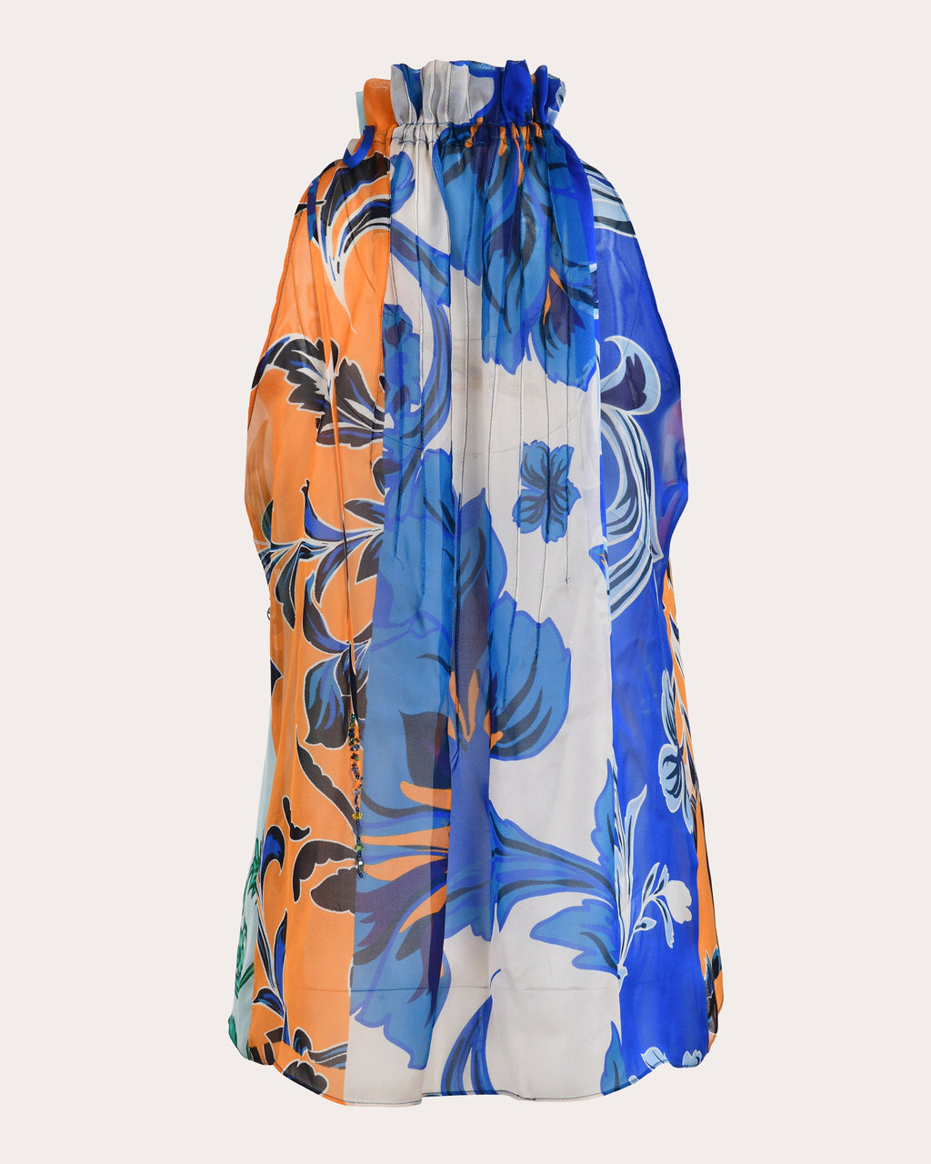 Garden Floral Silk Chiffon Paneled Sleeveless Top