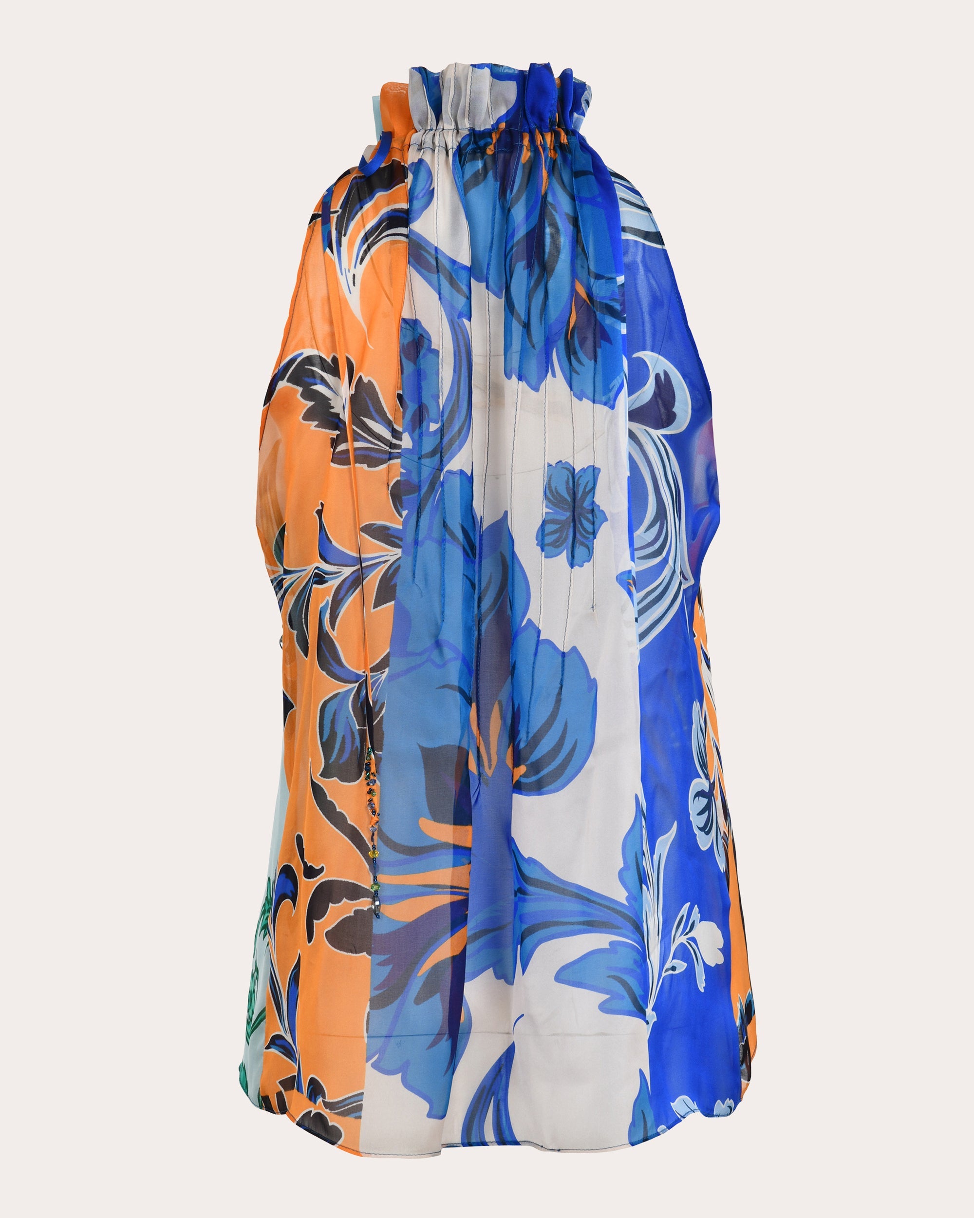 Garden Floral Silk Chiffon Paneled Sleeveless Top