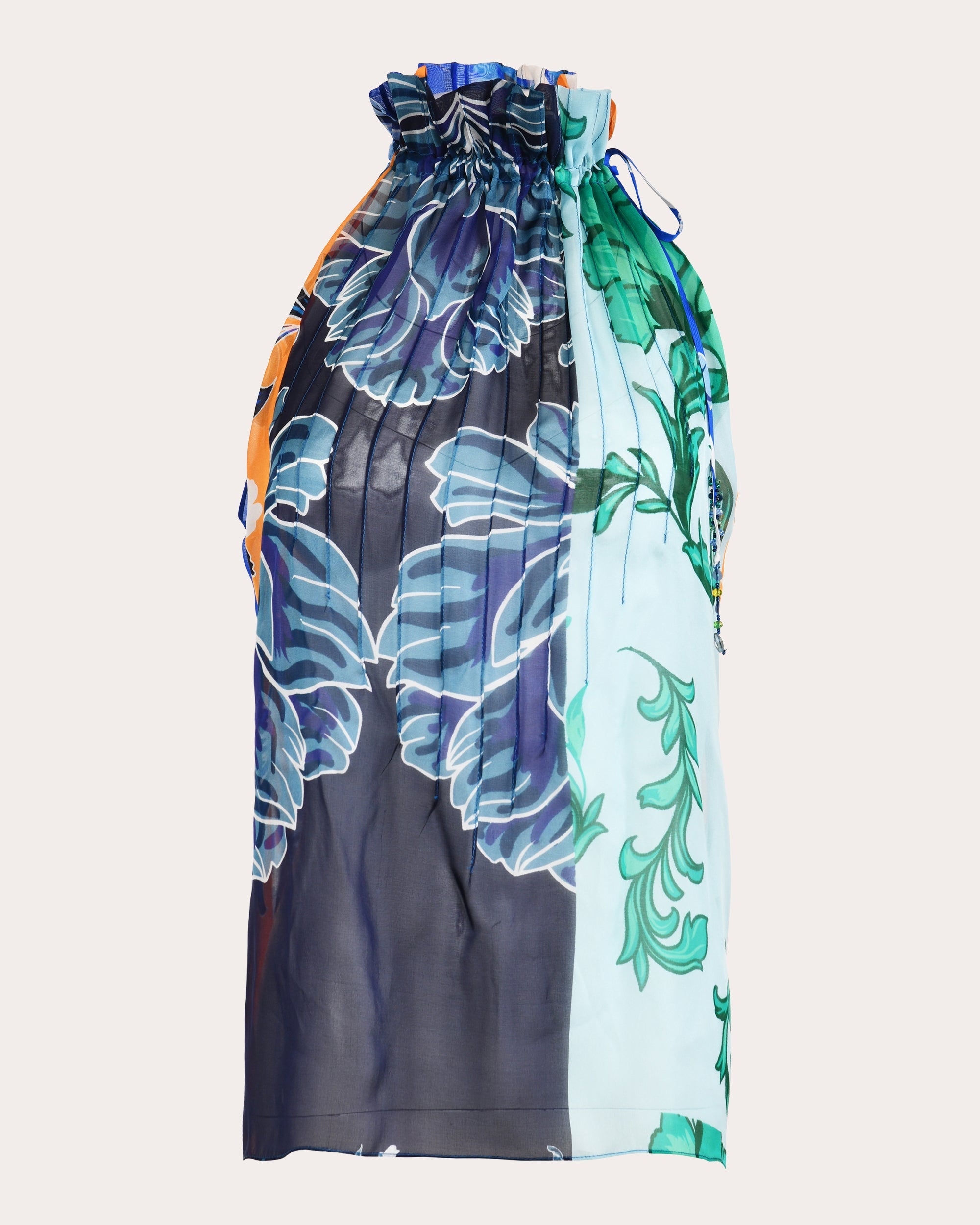 Garden Floral Silk Chiffon Paneled Sleeveless Top