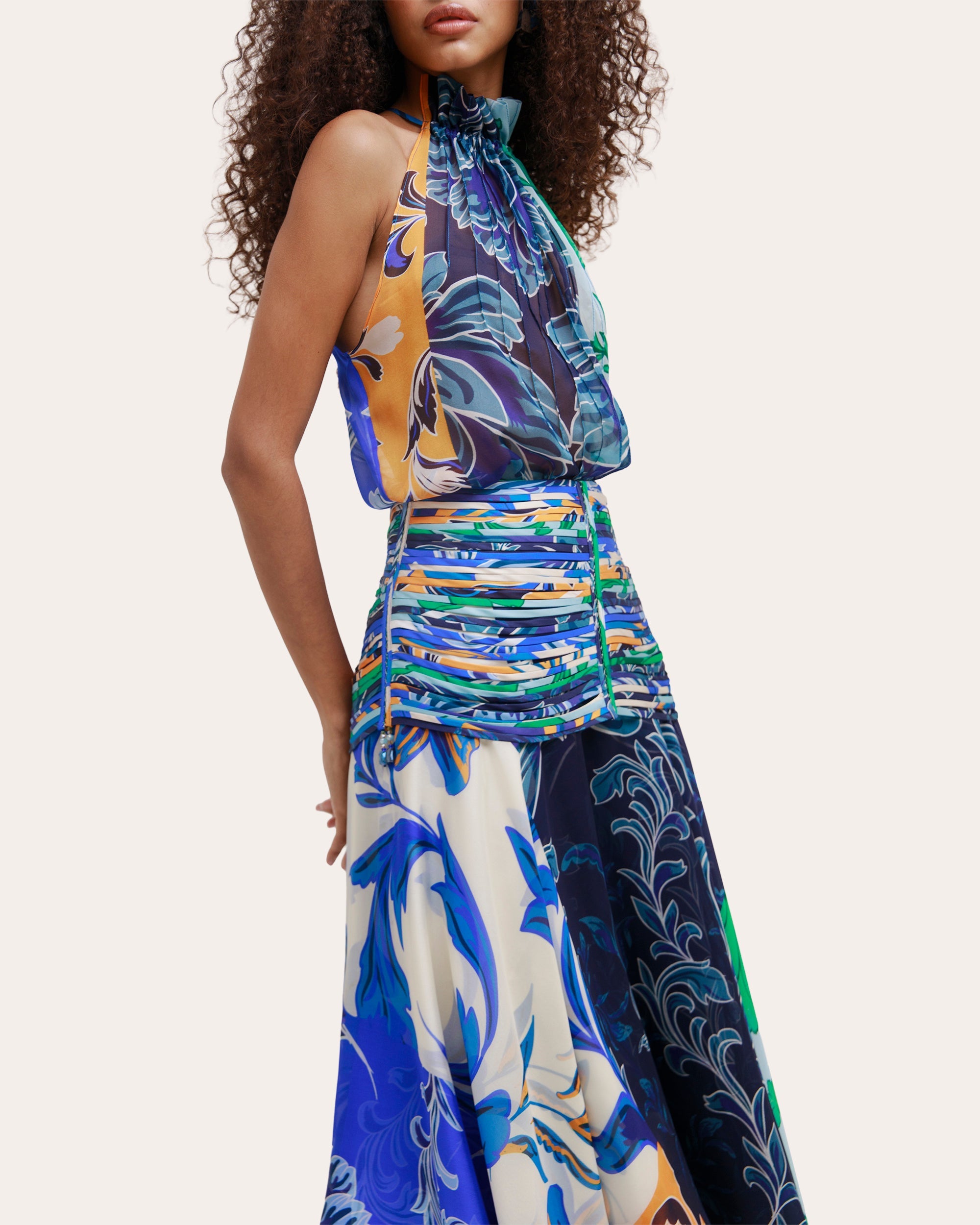 Garden Floral Silk Chiffon Paneled Sleeveless Top