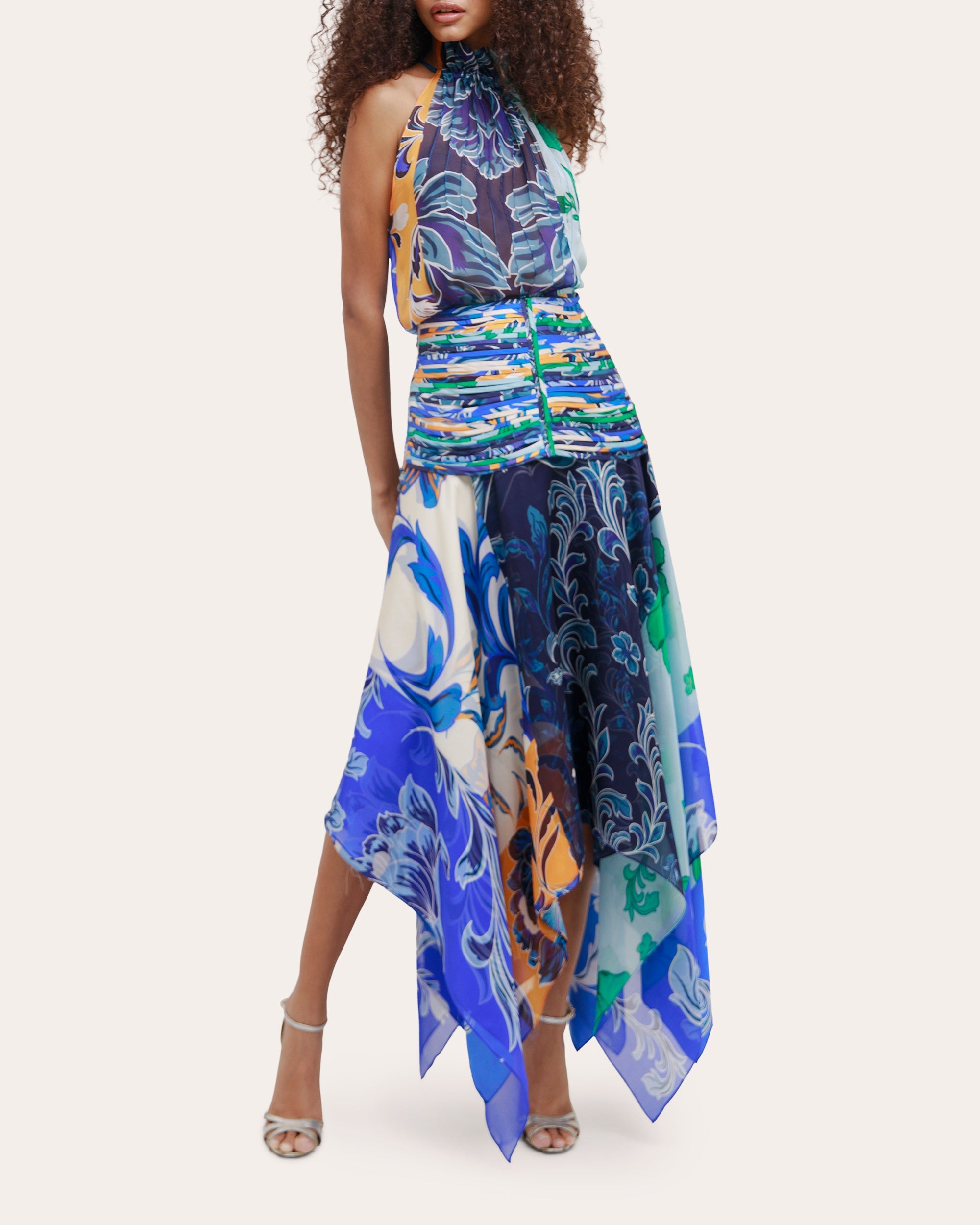 Garden Floral Silk Chiffon Paneled Sleeveless Top