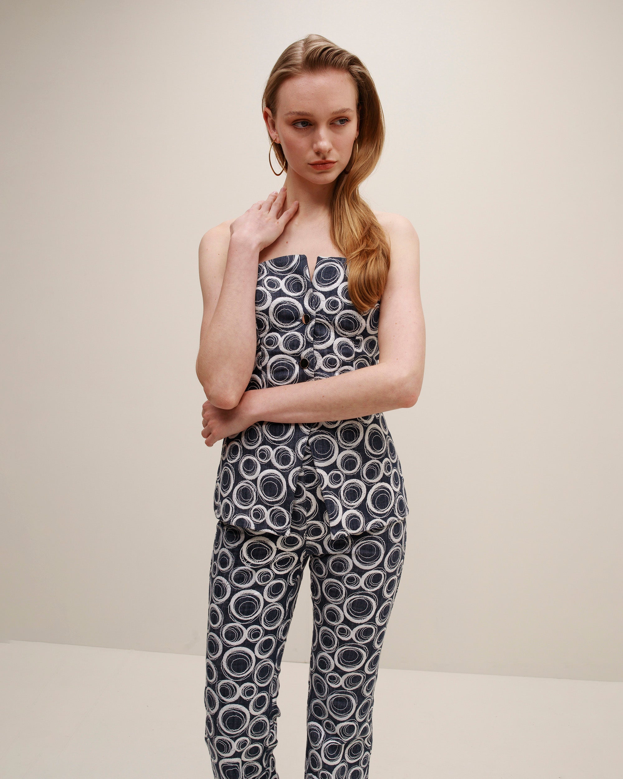Lucca Printed Denim Peplum Top