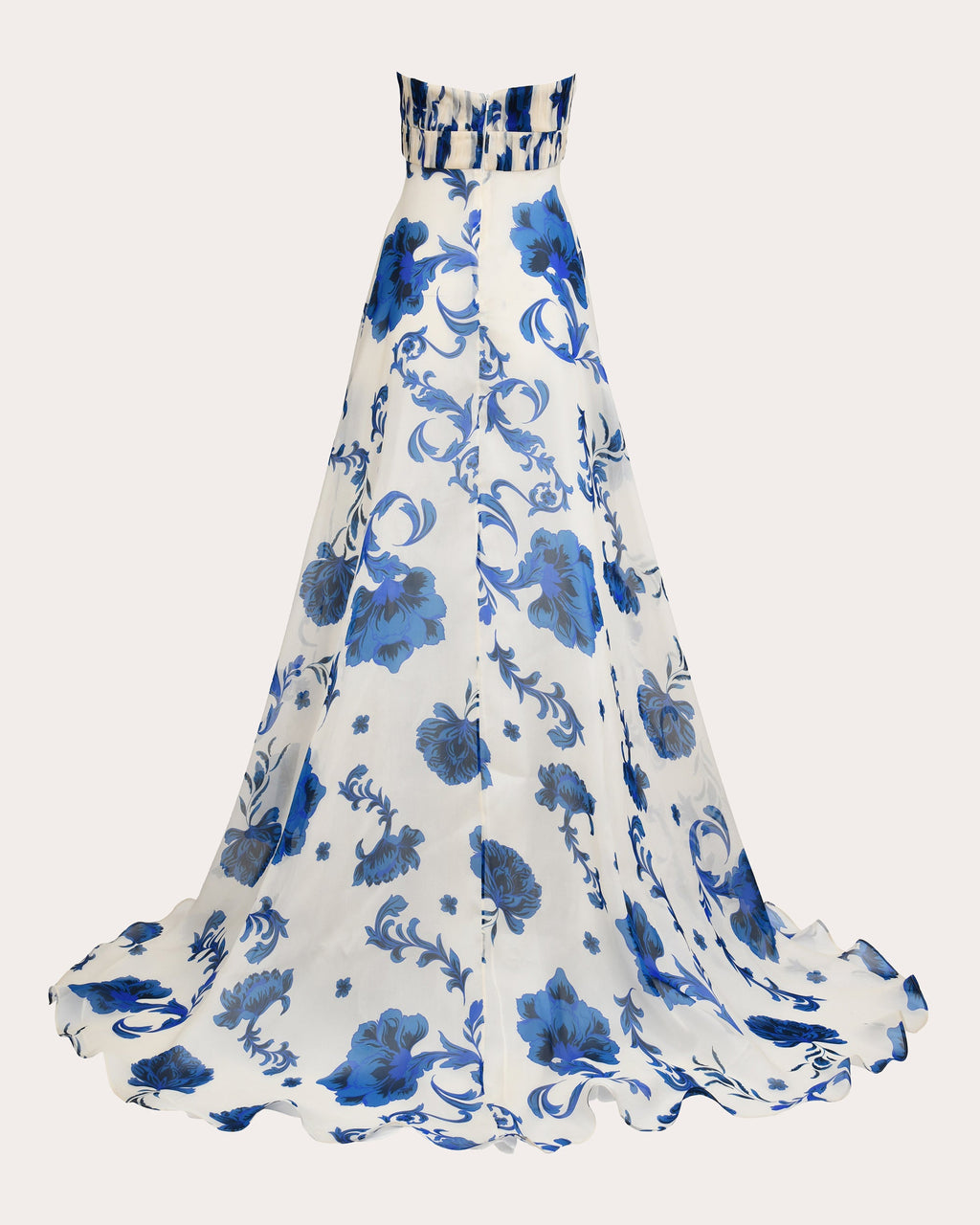 Akoniton Floral Silk Organza Pleated Strapless Gown