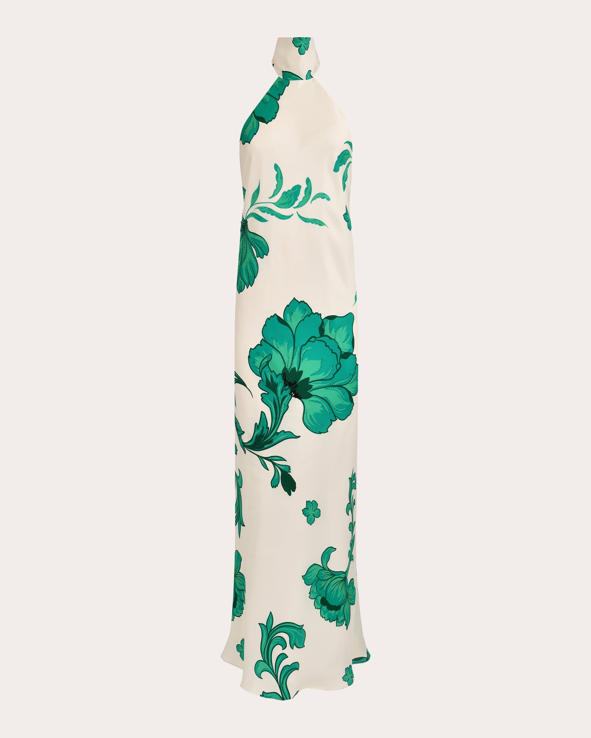 Hera Beaded Floral Silk Halter Gown